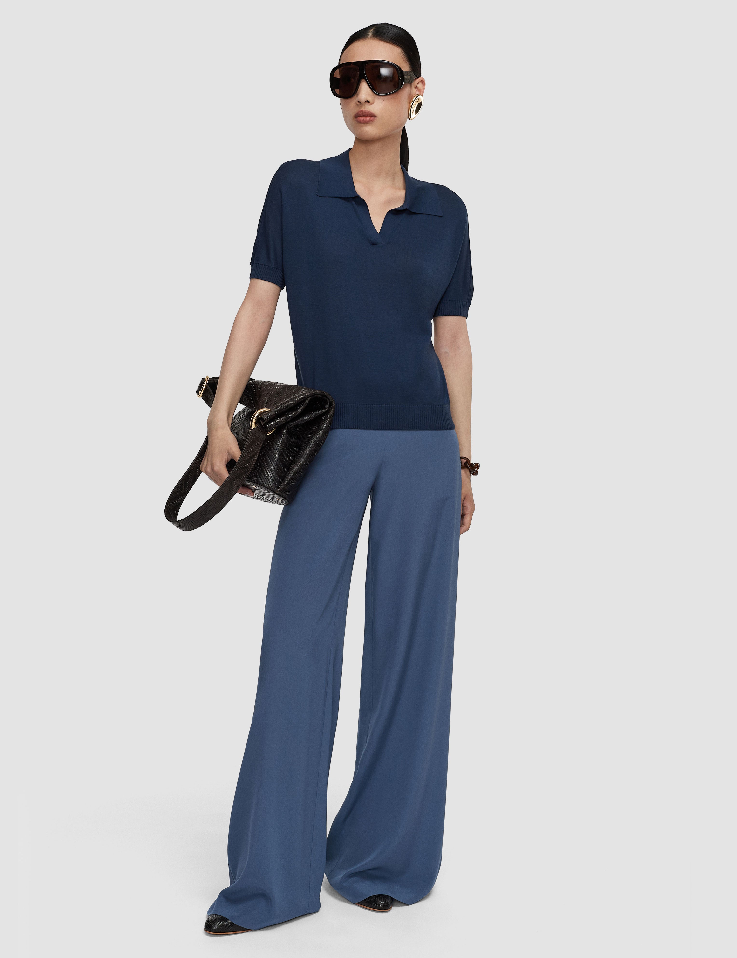 Blue Niata Superfine Silk Polo Top - Joseph