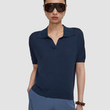 Blue Niata Superfine Silk Polo Top - Joseph