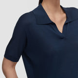 Blue Niata Superfine Silk Polo Top - Joseph