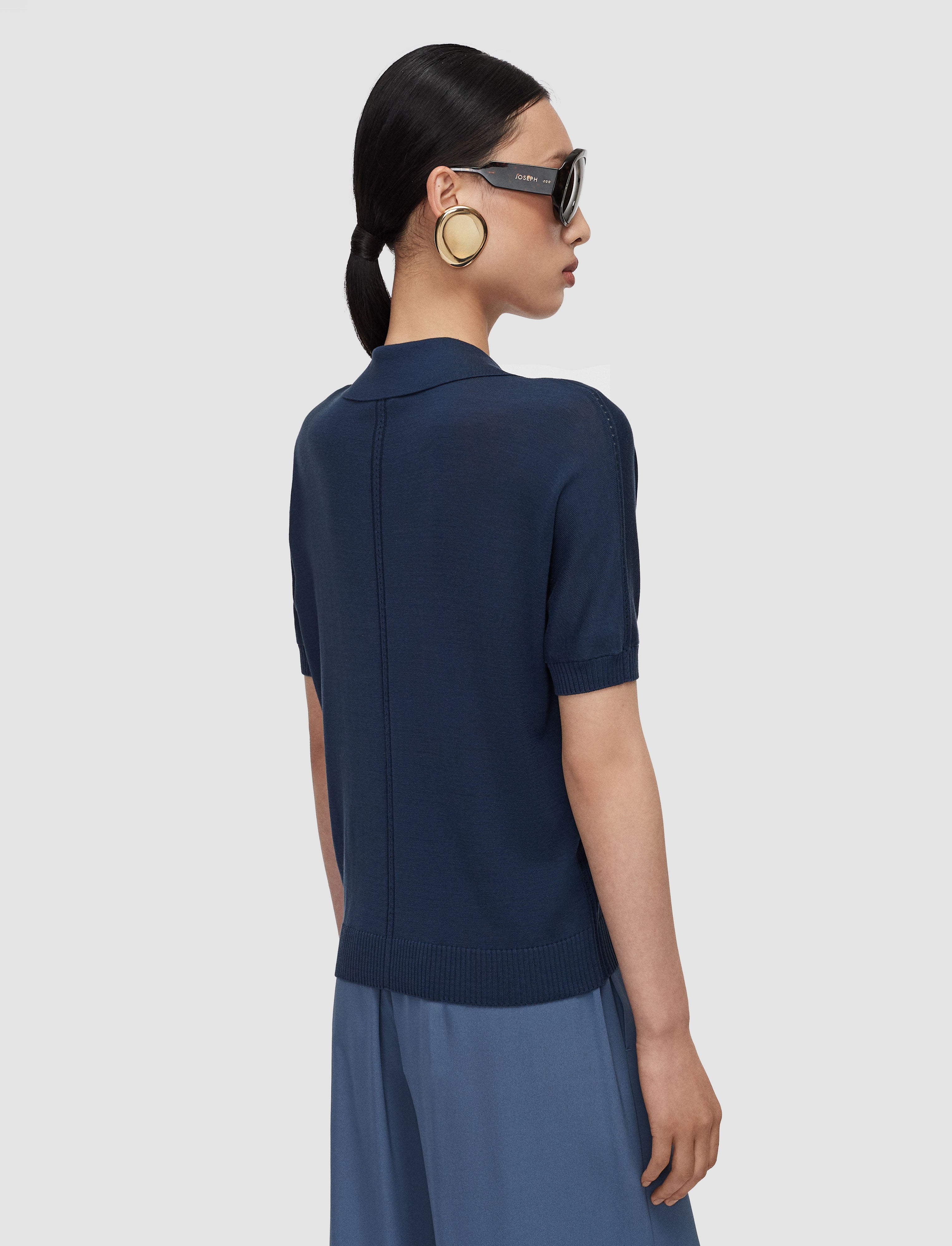Niata Superfine Silk ポロトップ - 青 | JOSEPH JP