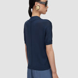 Blue Niata Superfine Silk Polo Top - Joseph