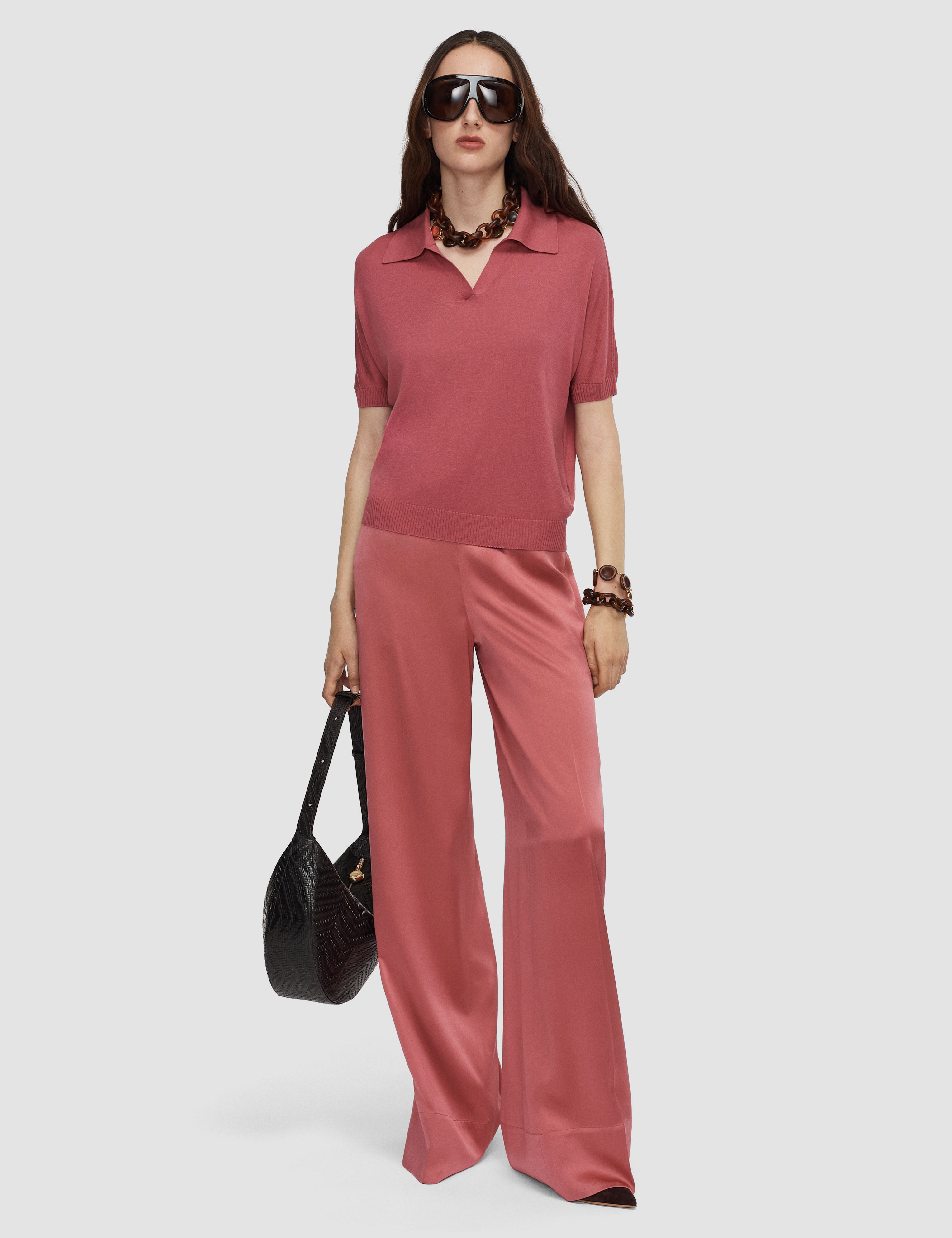 Pink Niata Superfine Silk Polo Top - Joseph