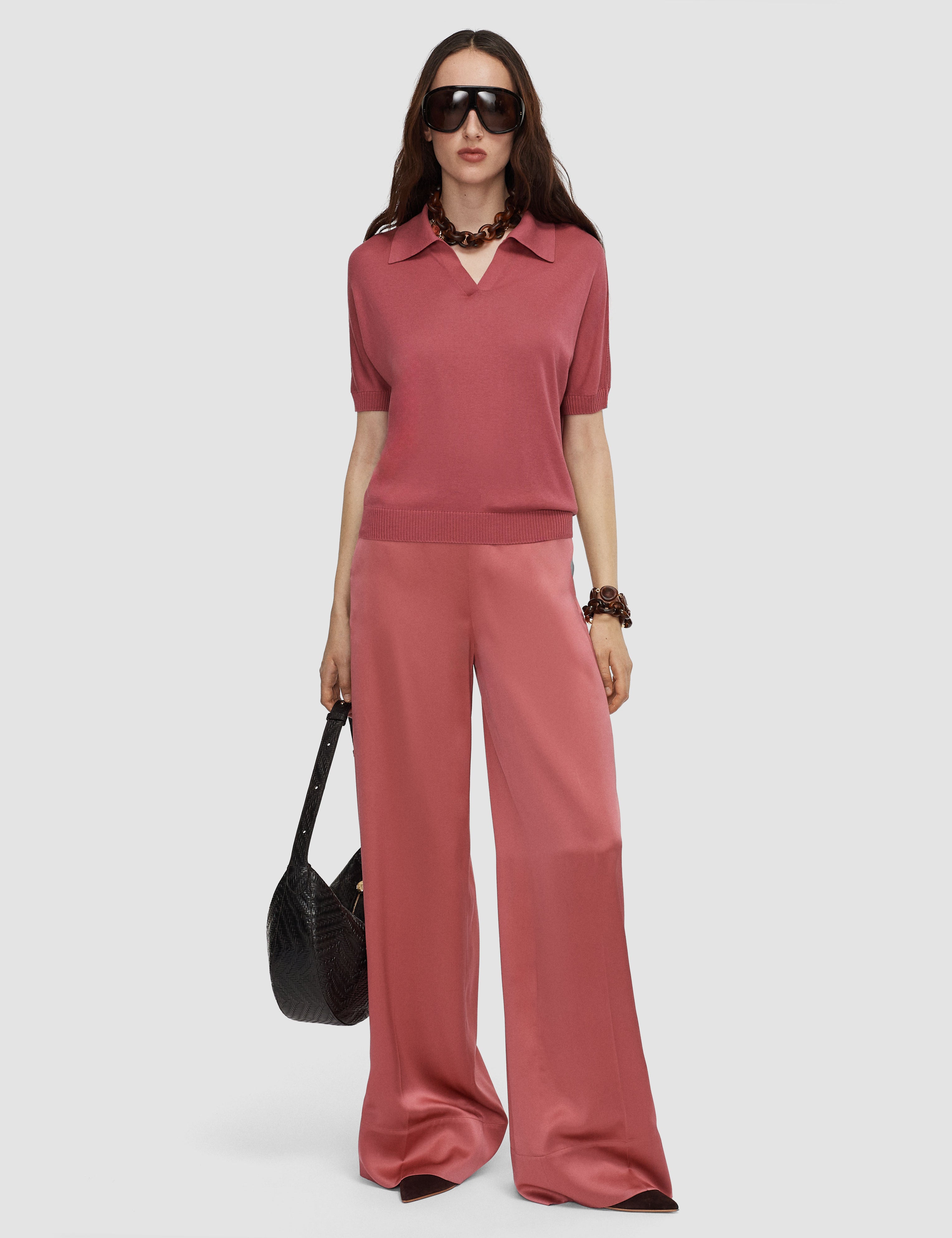Pink Niata Superfine Silk Polo Top - Joseph