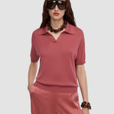 Pink Niata Superfine Silk Polo Top - Joseph
