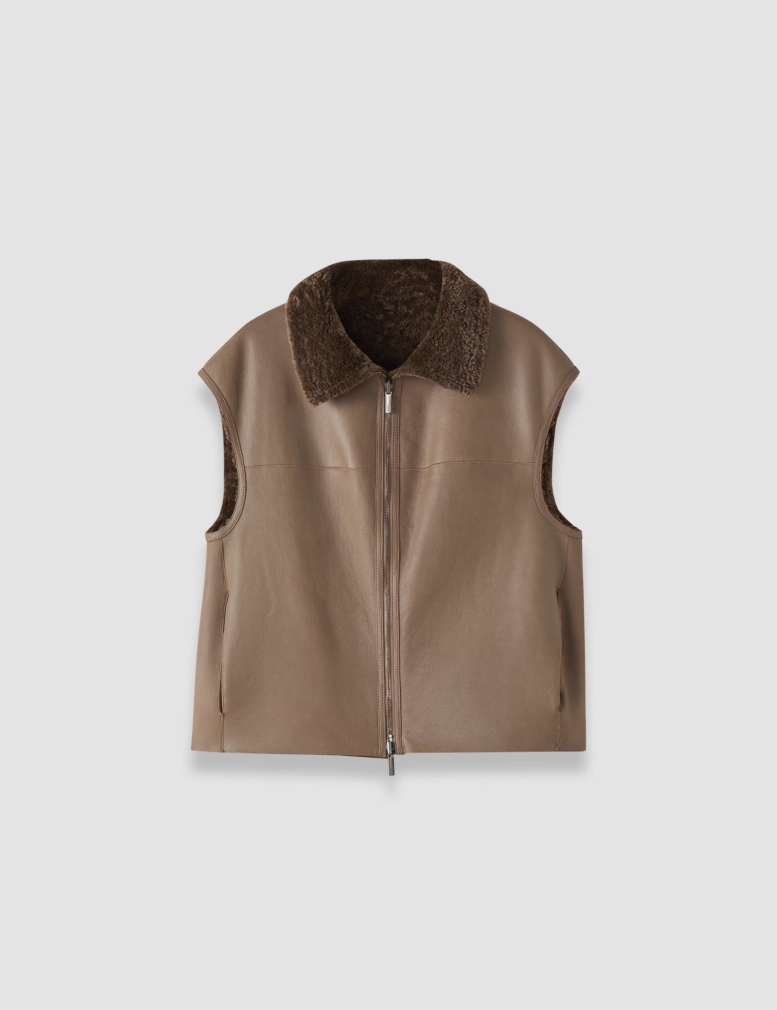 Brown Nico Textured Shearling Reversible Gilet - Joseph