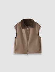 Brown Nico Textured Shearling Reversible Gilet - Joseph