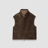 Brown Nico Textured Shearling Reversible Gilet - Joseph