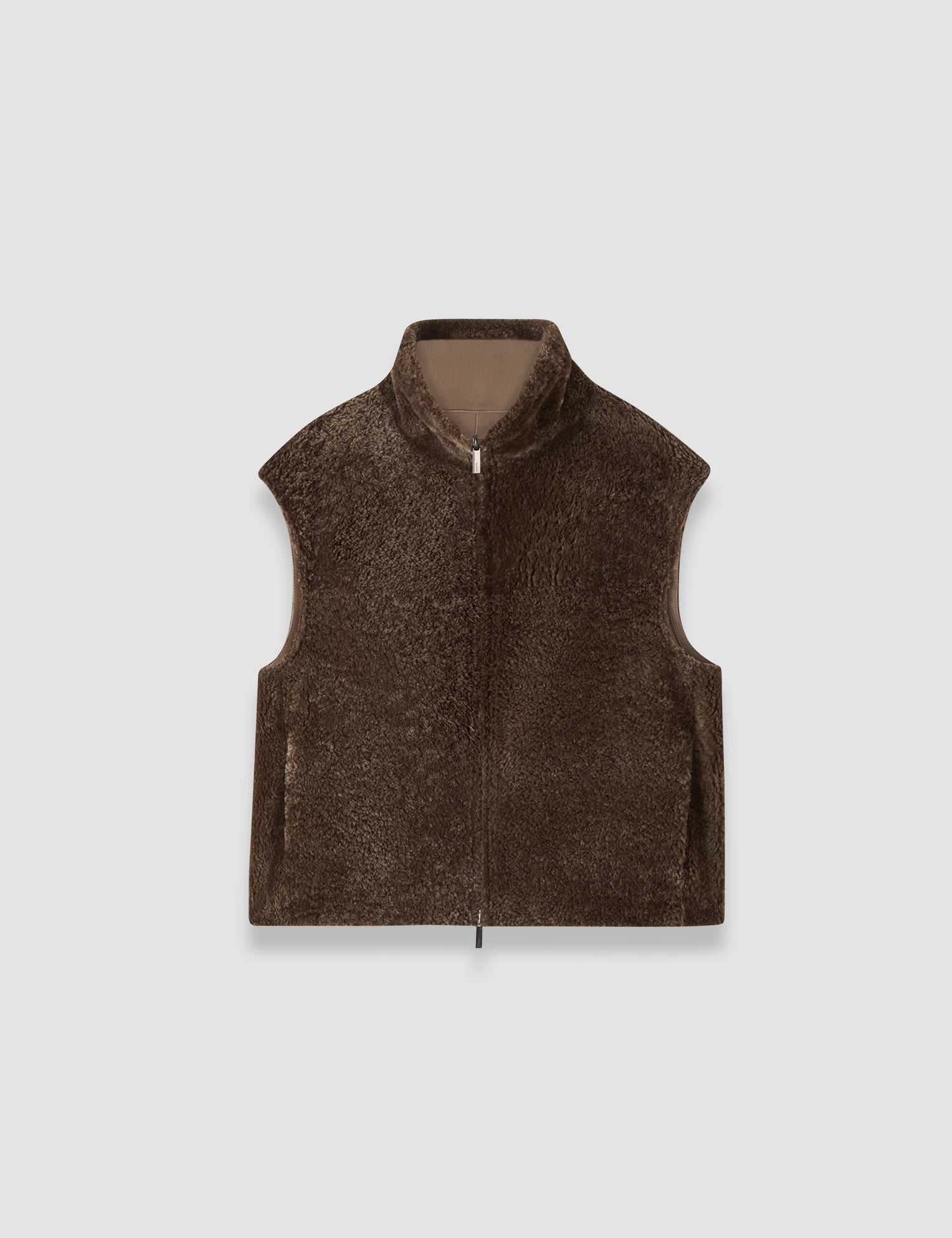 Brown Nico Textured Shearling Reversible Gilet - Joseph