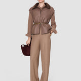 Brown Nico Reversible Textured Shearling Gilet - Joseph