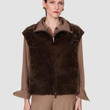 Brown Nico Reversible Textured Shearling Gilet - Joseph
