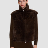 Brown Nico Reversible Textured Shearling Gilet - Joseph
