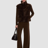 Brown Nico Reversible Textured Shearling Gilet - Joseph