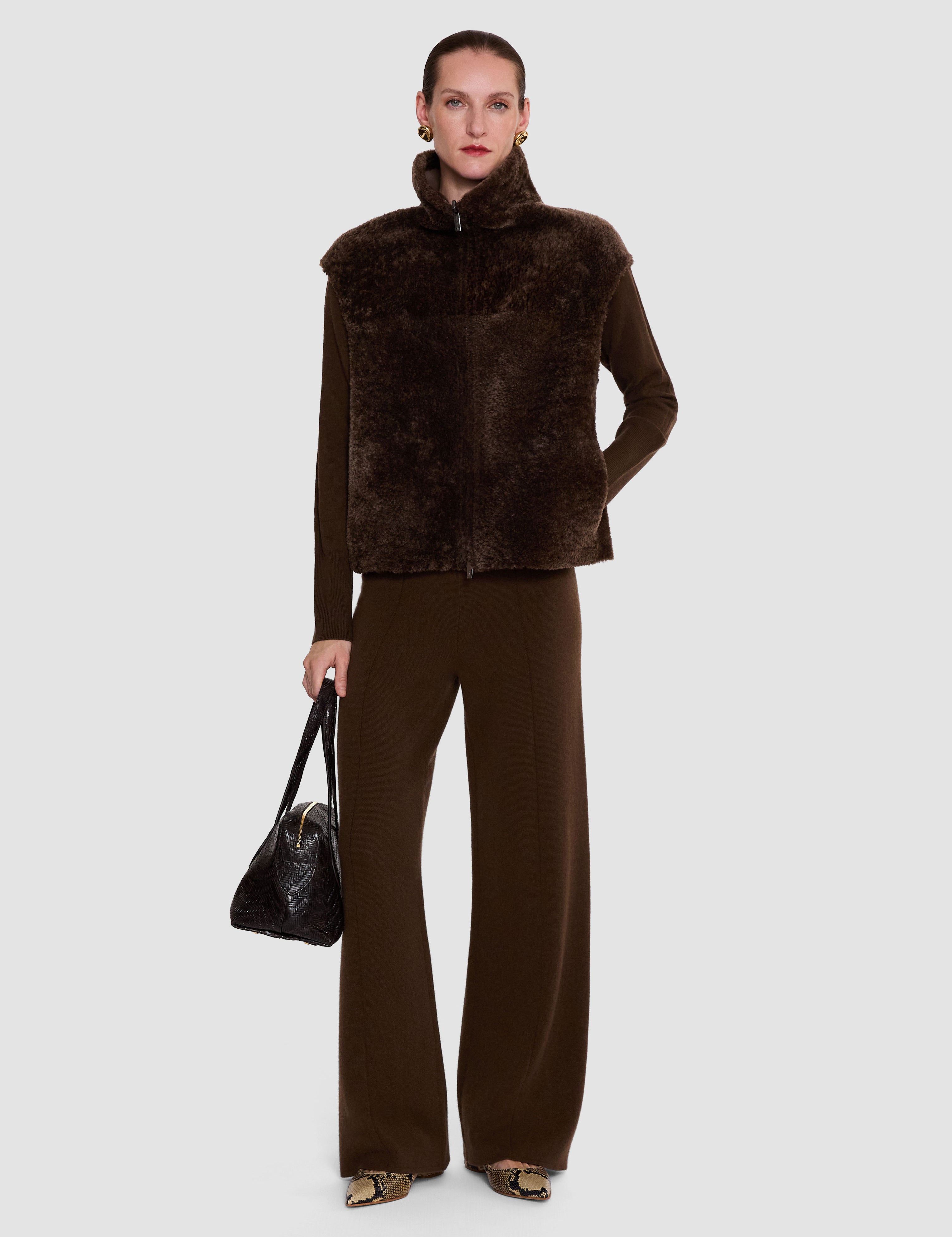Brown Nico Reversible Textured Shearling Gilet - Joseph
