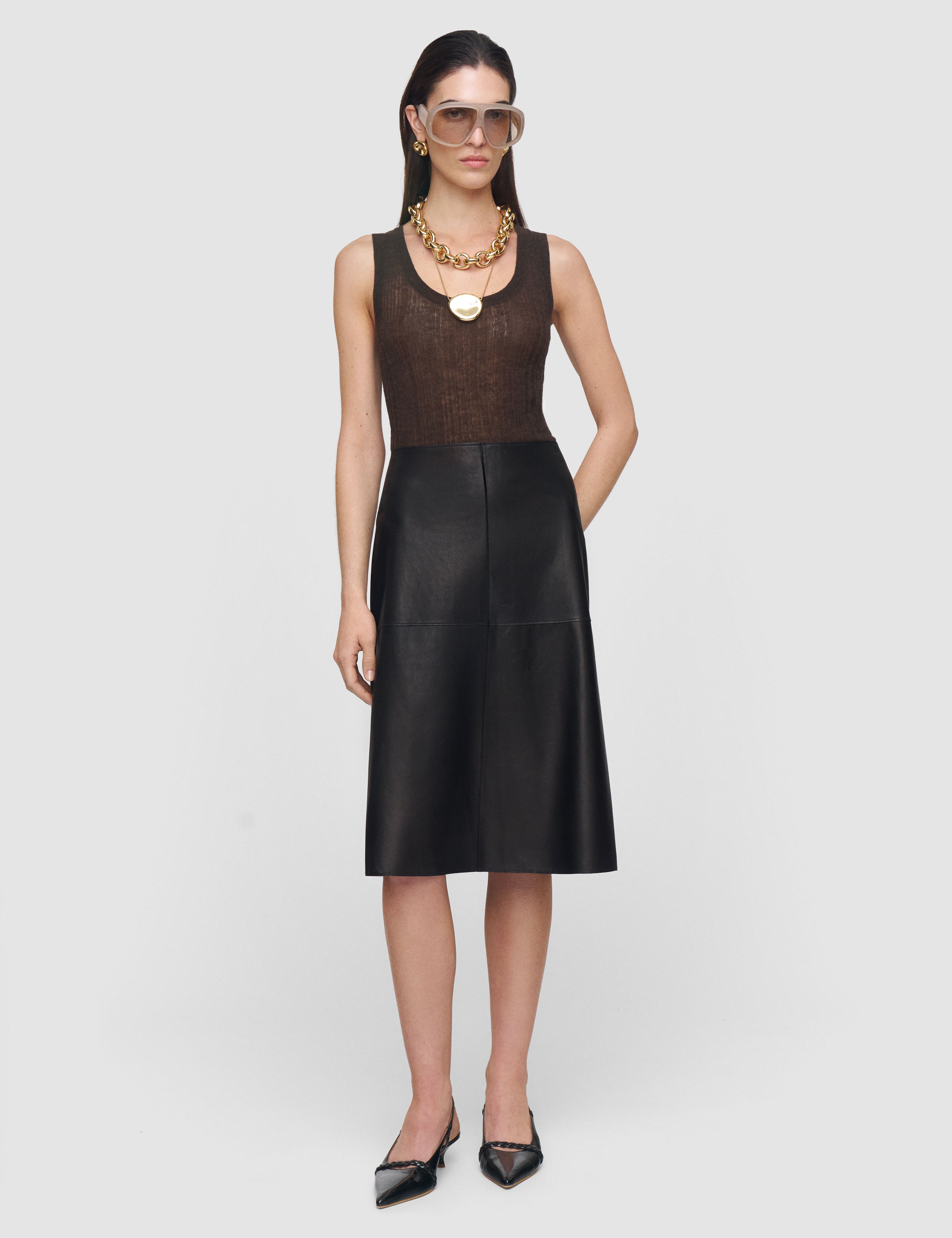Black Niven Soft Nappa Leather Skirt - Joseph