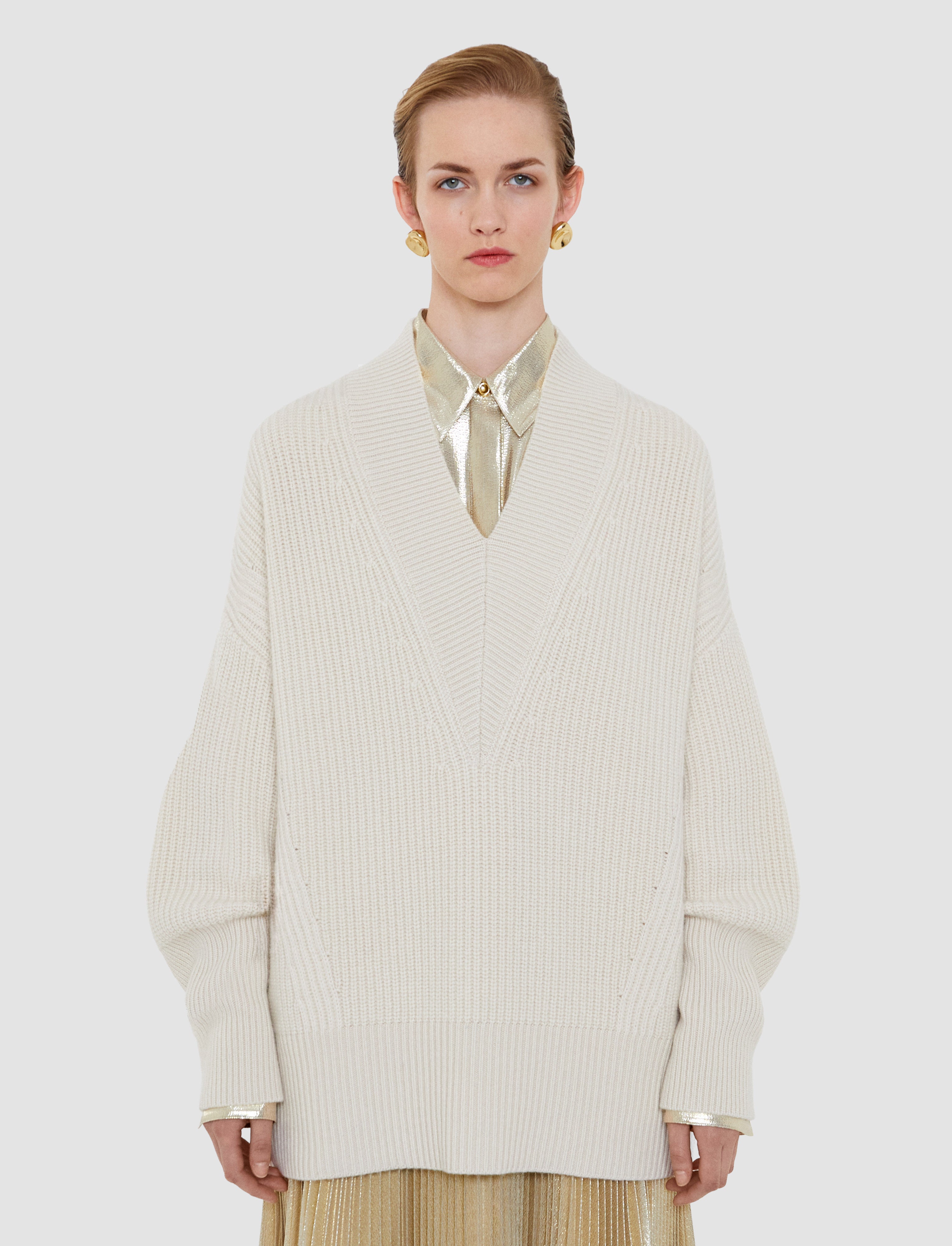 ホワイト-noel-fisherman-rib-cashmere-ジャンパー-JOSEPH