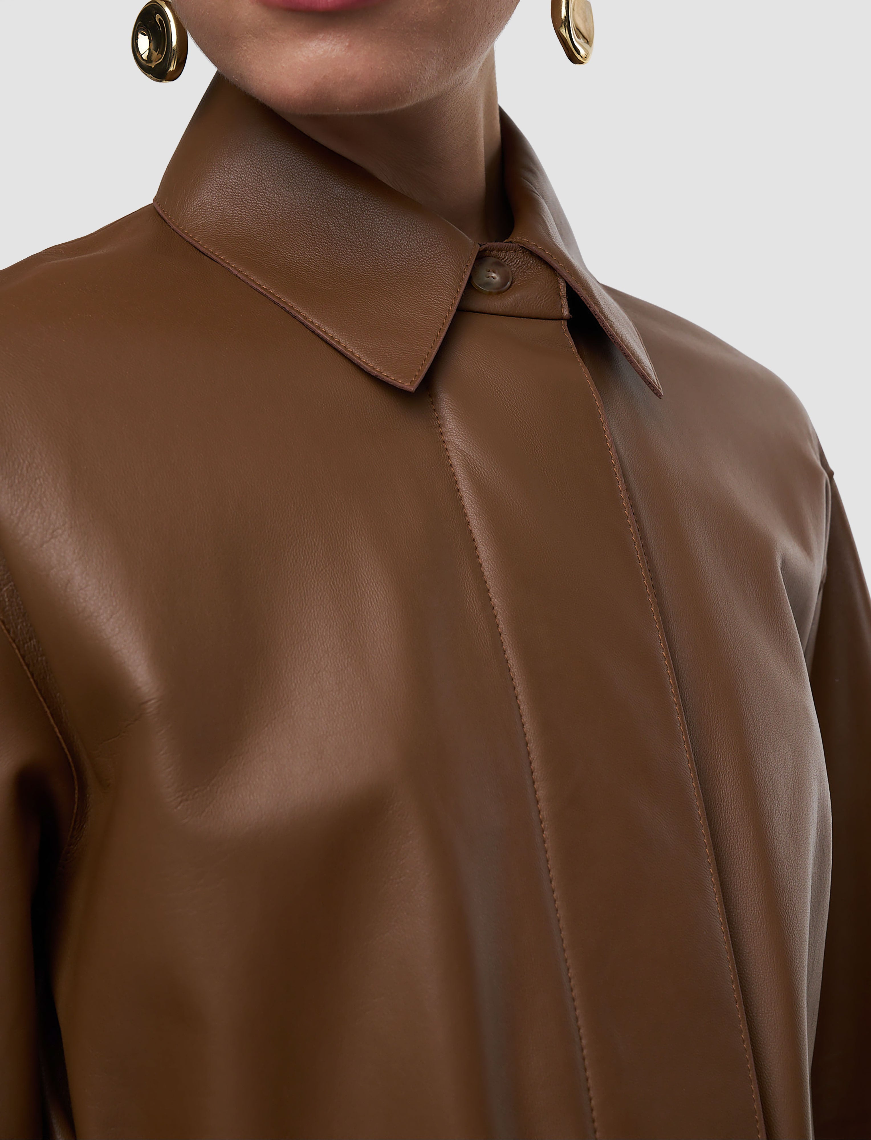 Okabe Soft Nappa Leather コート - ブラウン | JOSEPH JP