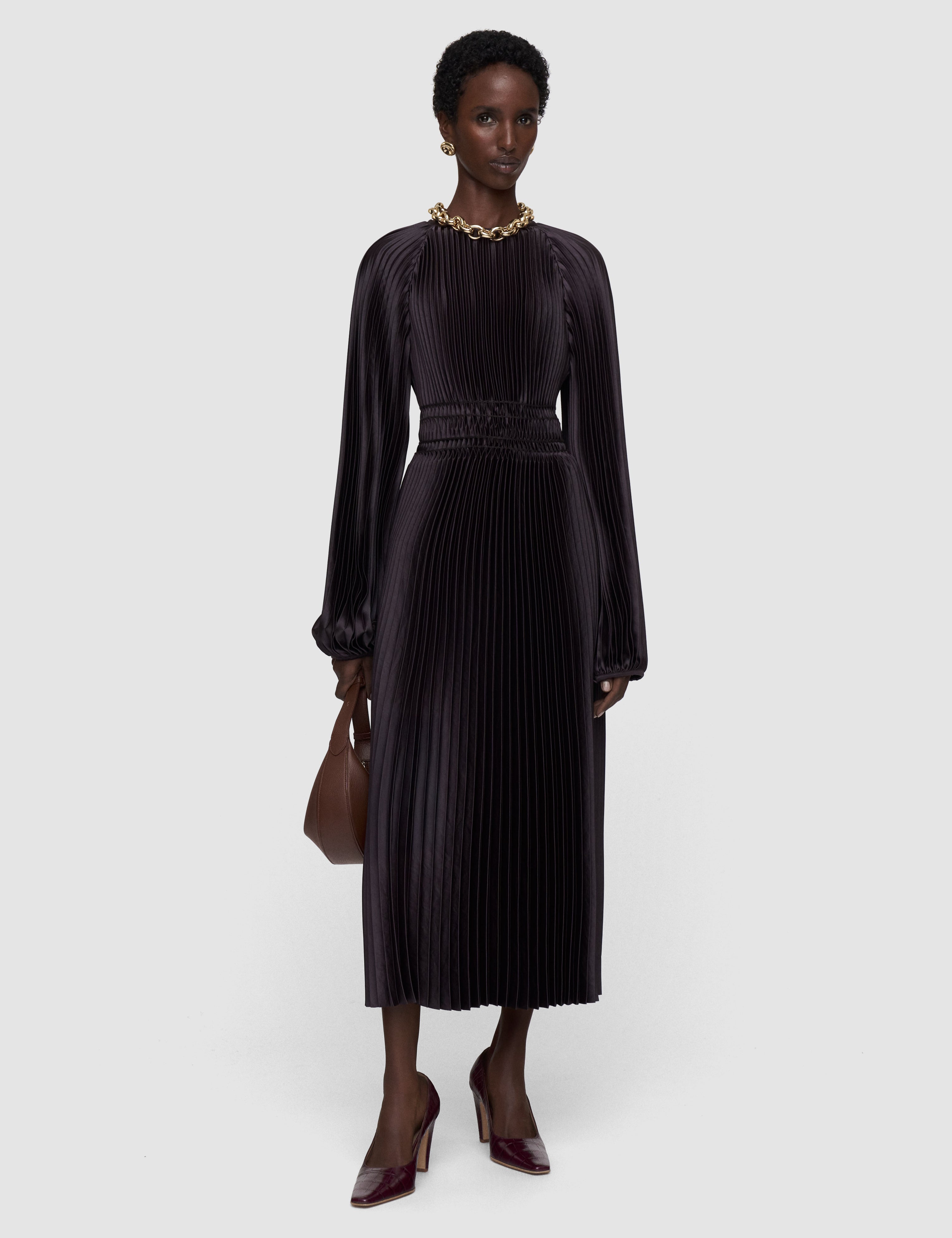 Brown Ortiz Pleated Woven Dress - Joseph