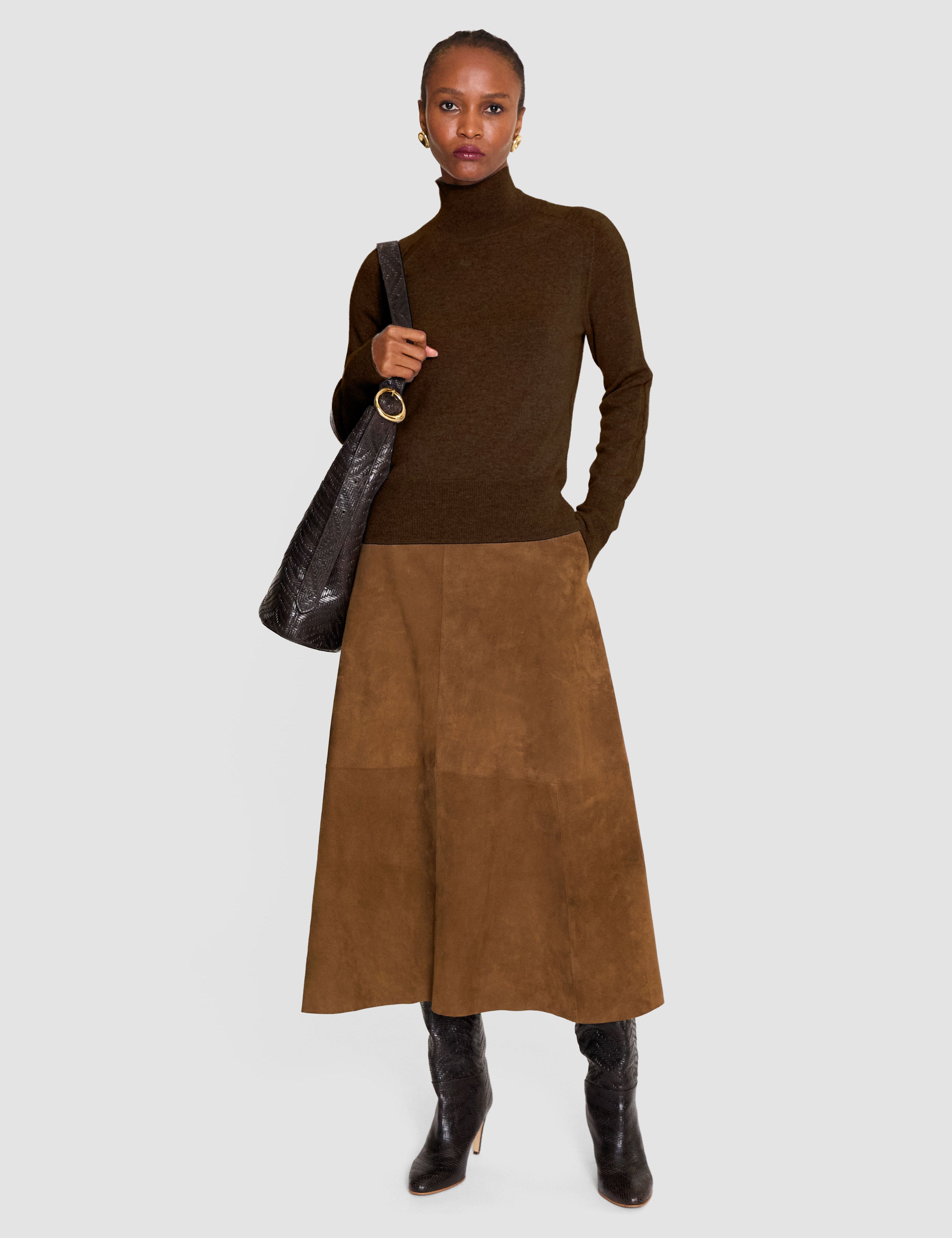 Brown Oxna Light Pure Cashmere High Neck Jumper - Joseph