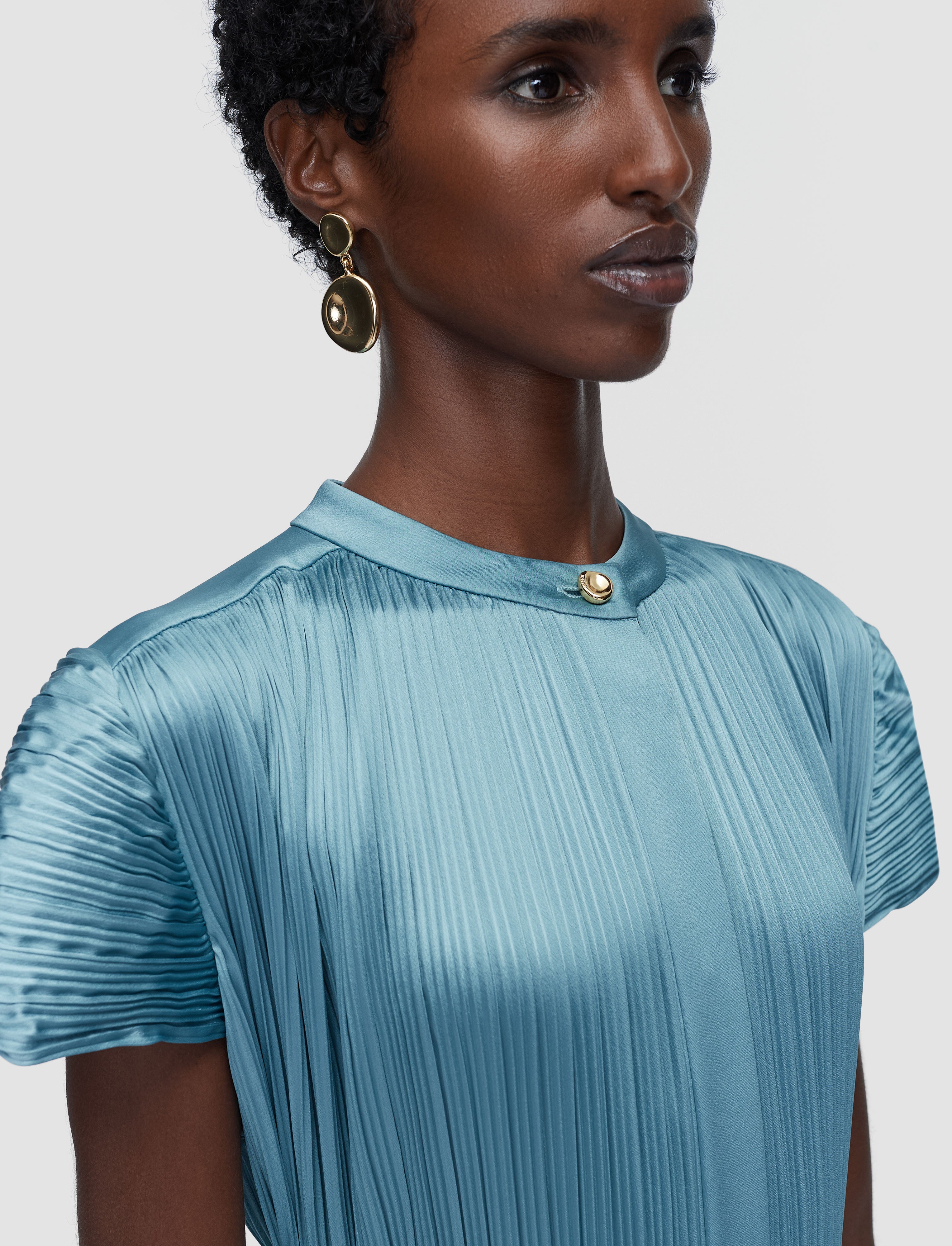 Phare Pleated Satin Dress in Blue
