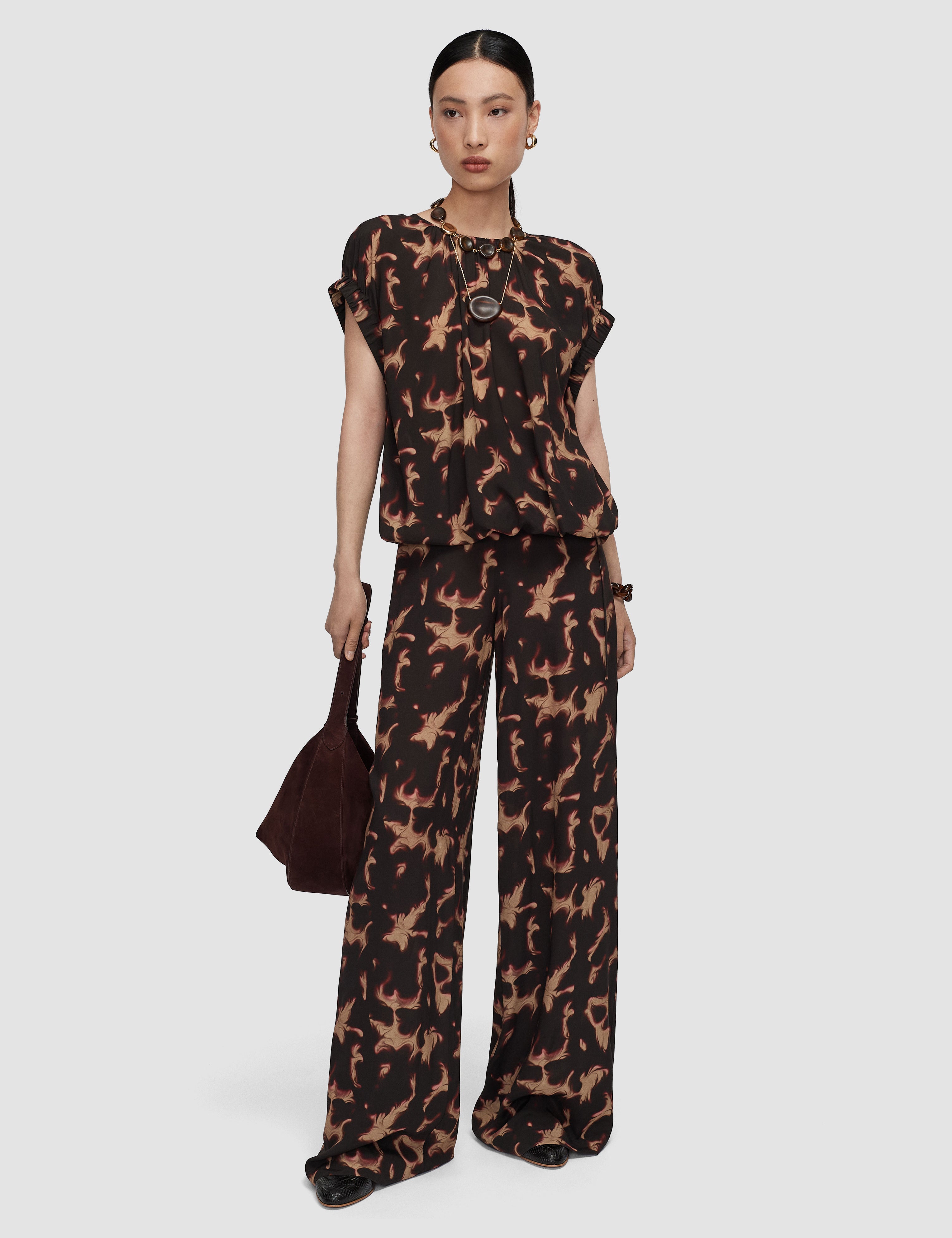 Brown Phoebe Tortoiseshell Crepe Blouse - Joseph