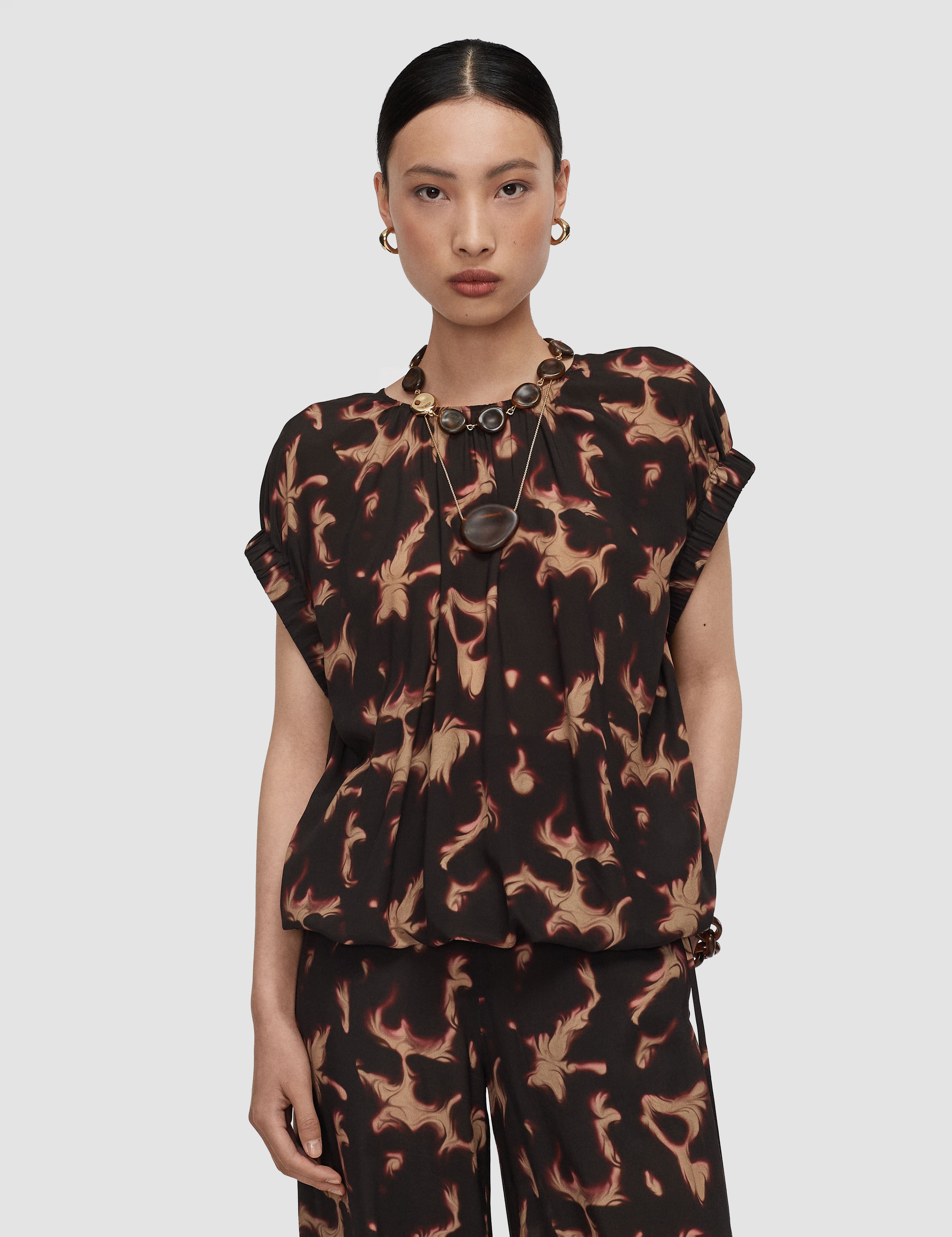 Brown Phoebe Tortoiseshell Crepe Blouse - Joseph