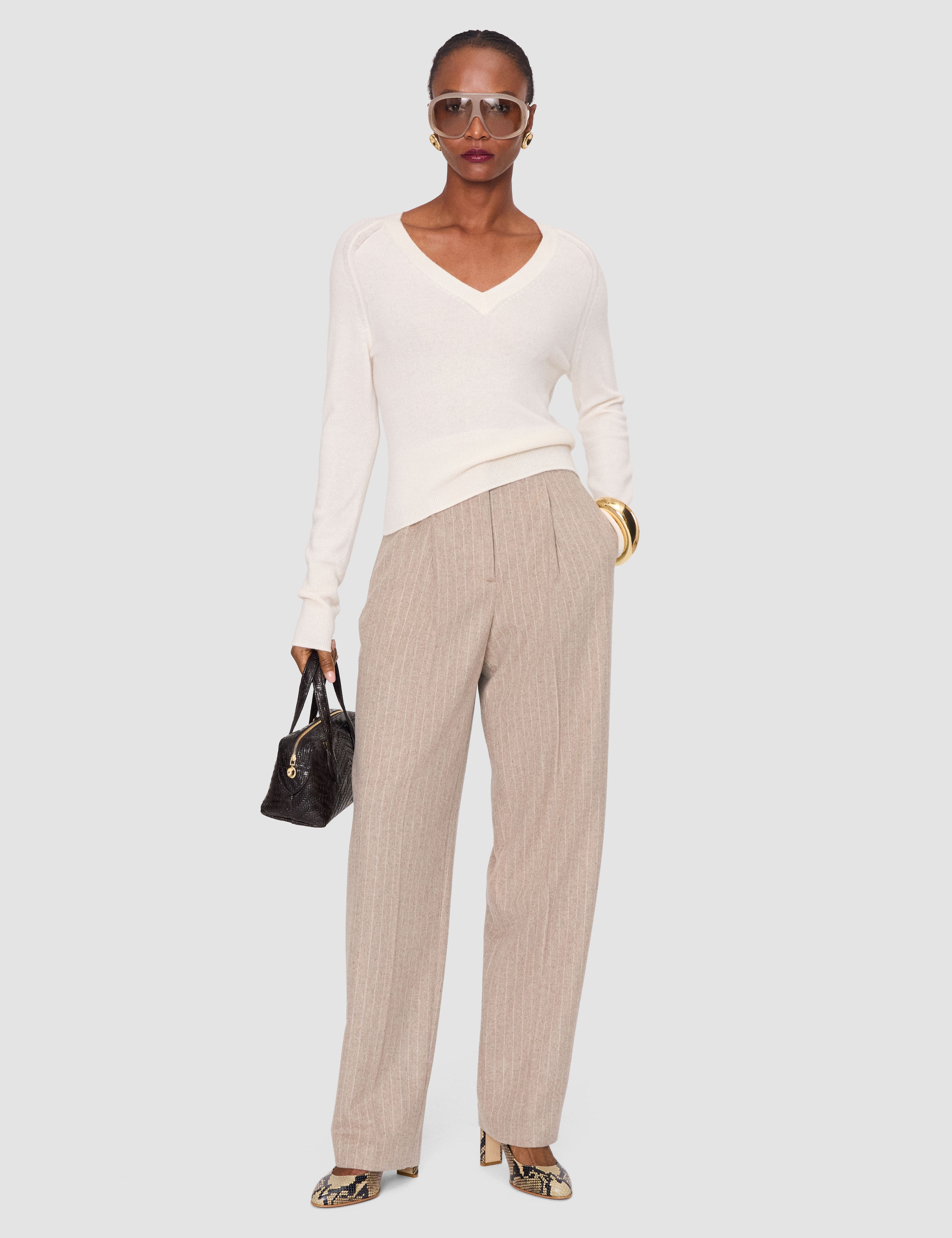 Beige Pierre Wool Cashmere Trousers - Joseph