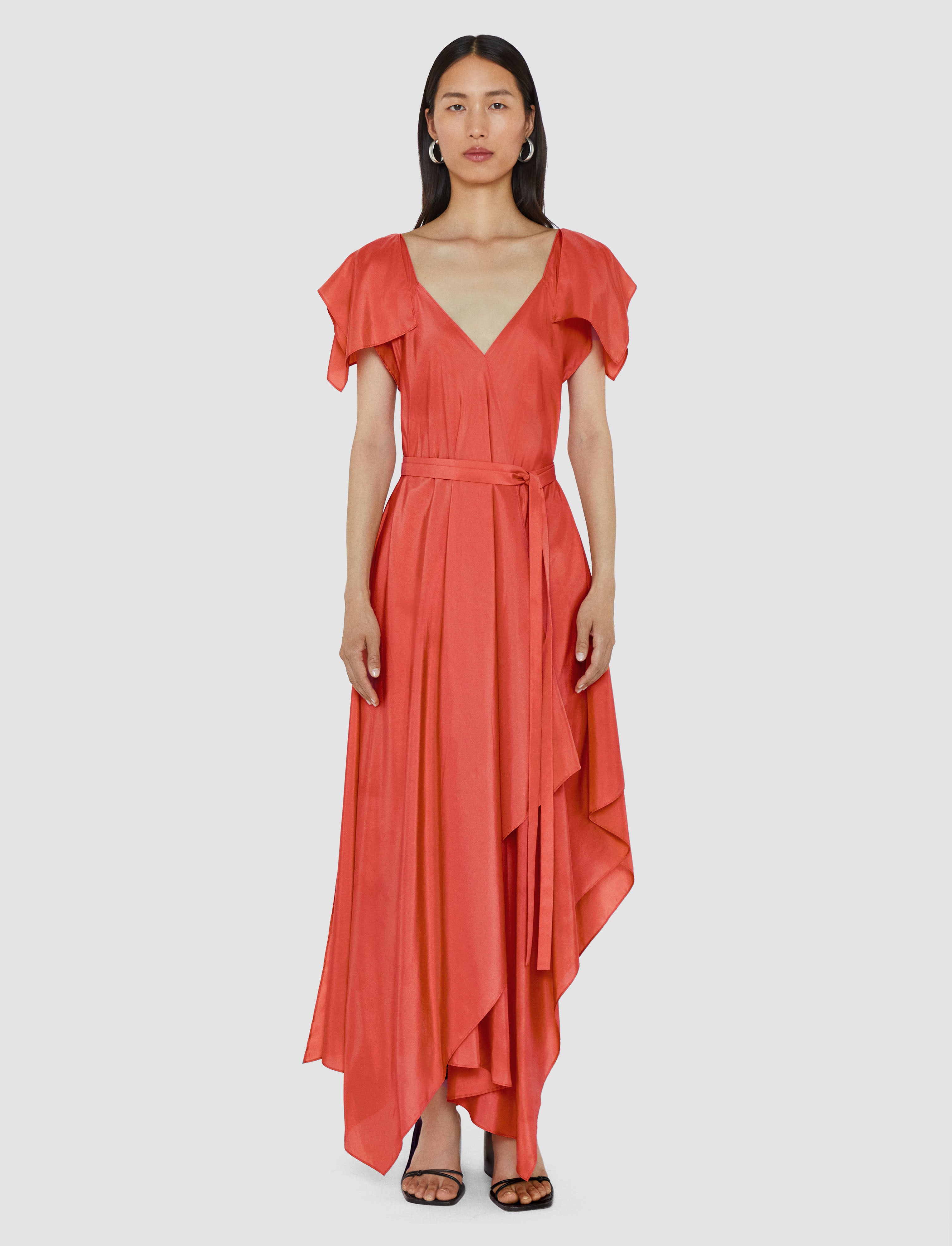 orange-robe-plumet-en-soie-habotai-JOSEPH