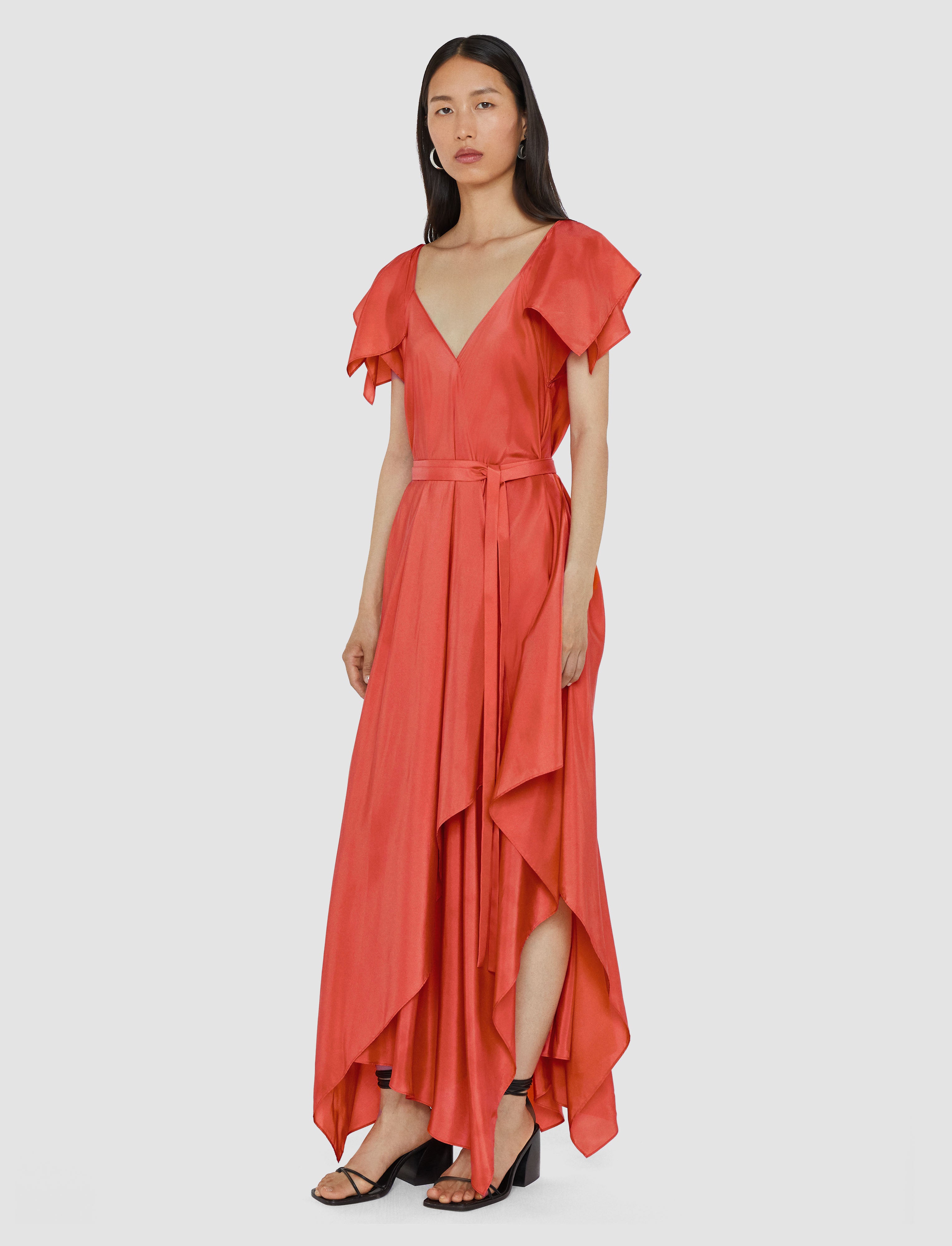 orange-robe-plumet-en-soie-habotai-JOSEPH