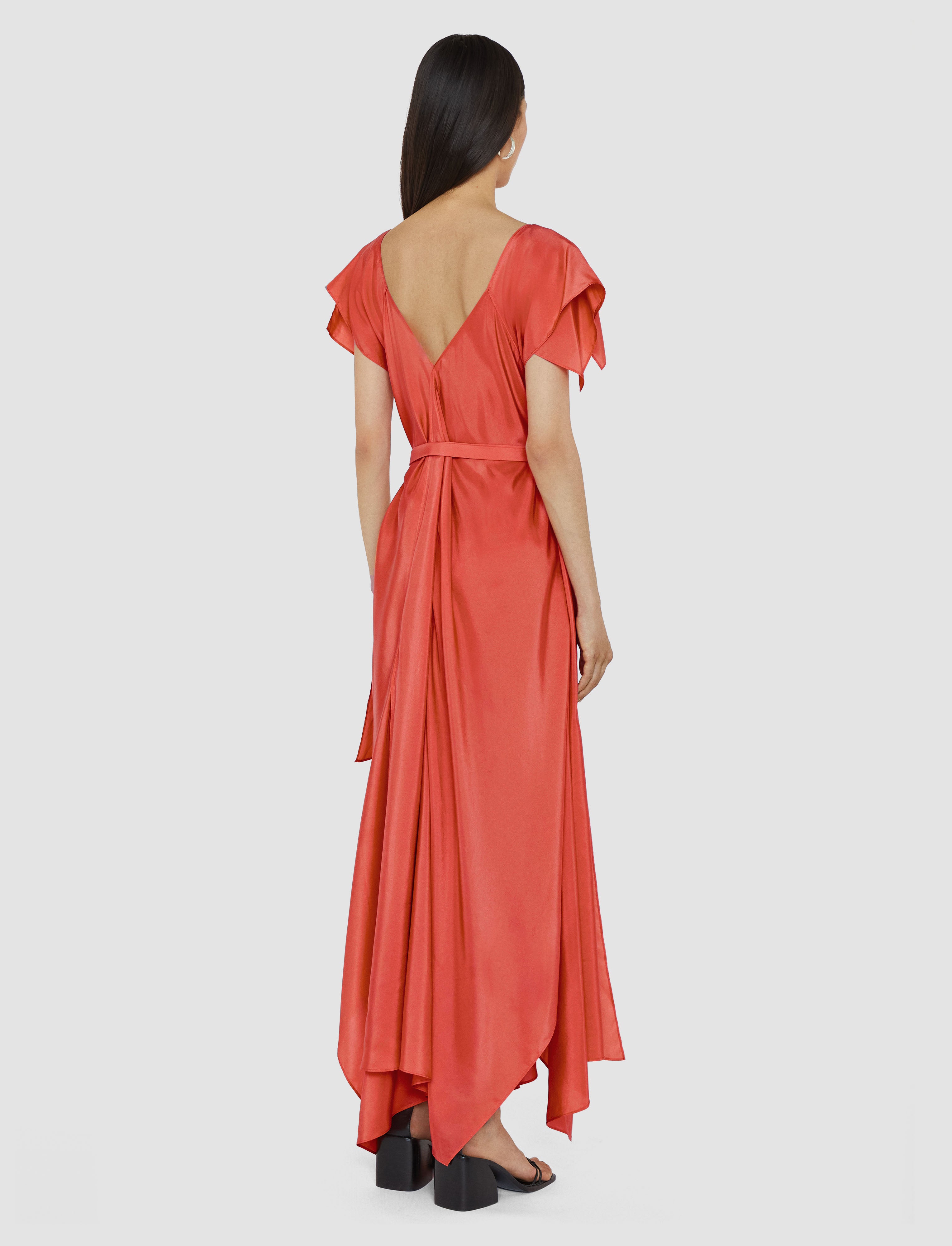 orange-robe-plumet-en-soie-habotai-JOSEPH