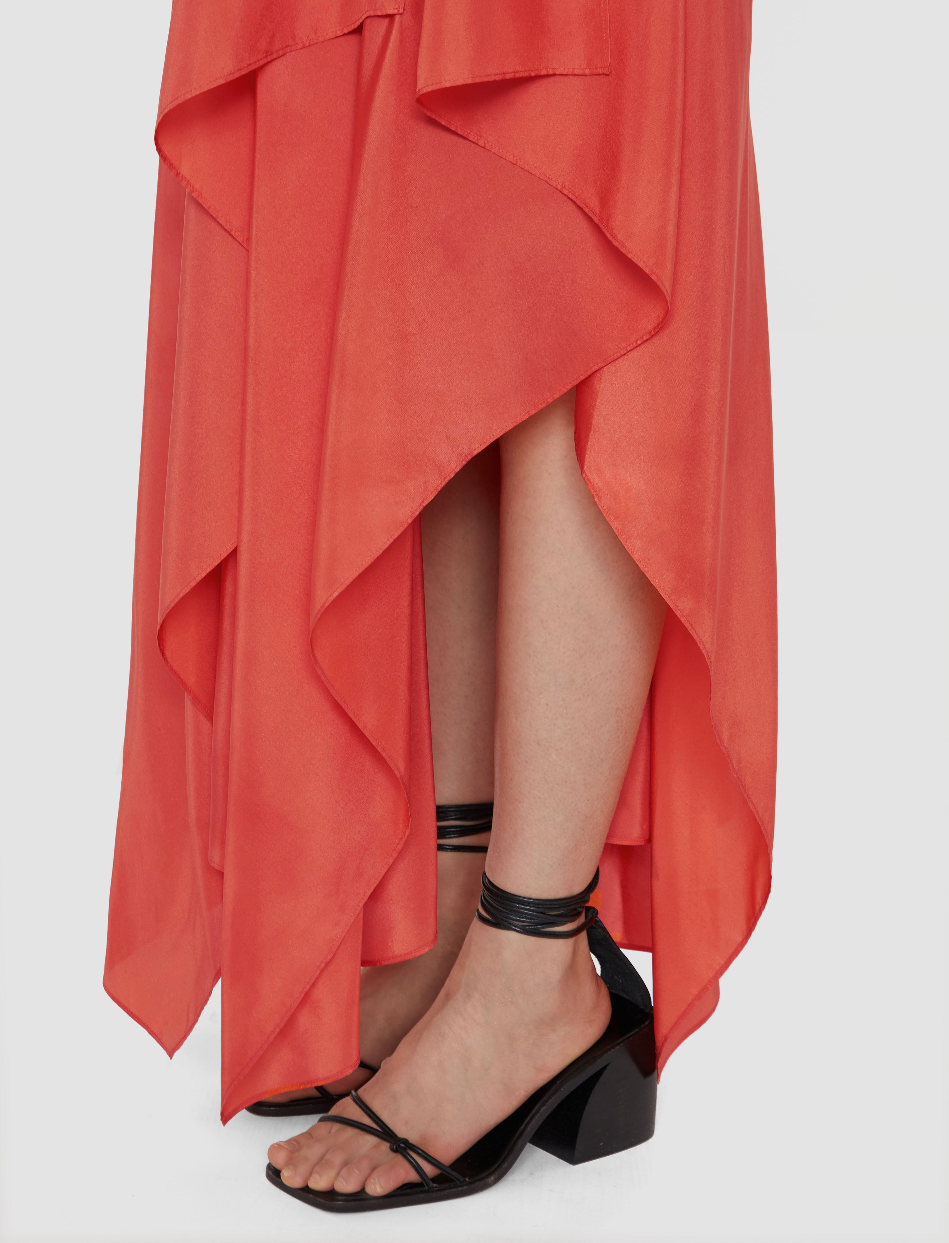 orange-robe-plumet-en-soie-habotai-JOSEPH