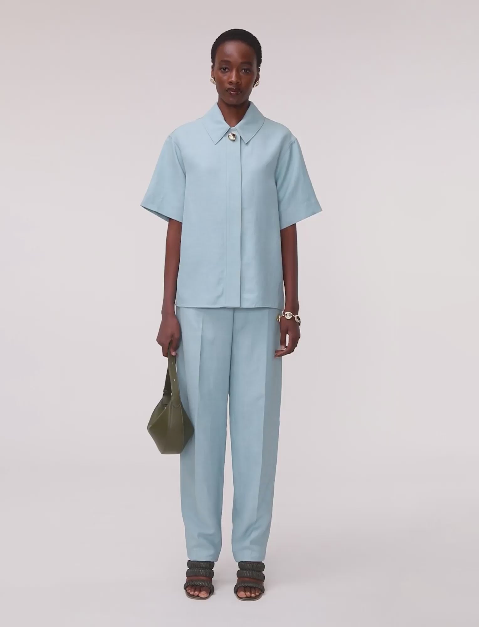 Aix Light Linen Blend Trousers in Blue | JOSEPH US