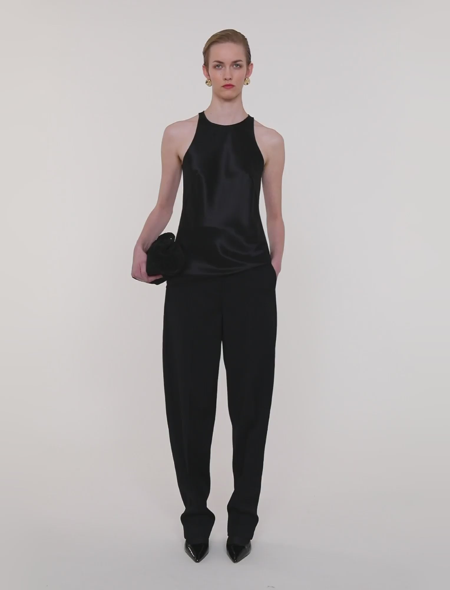 Ritz Double Satin Top in Black | JOSEPH US