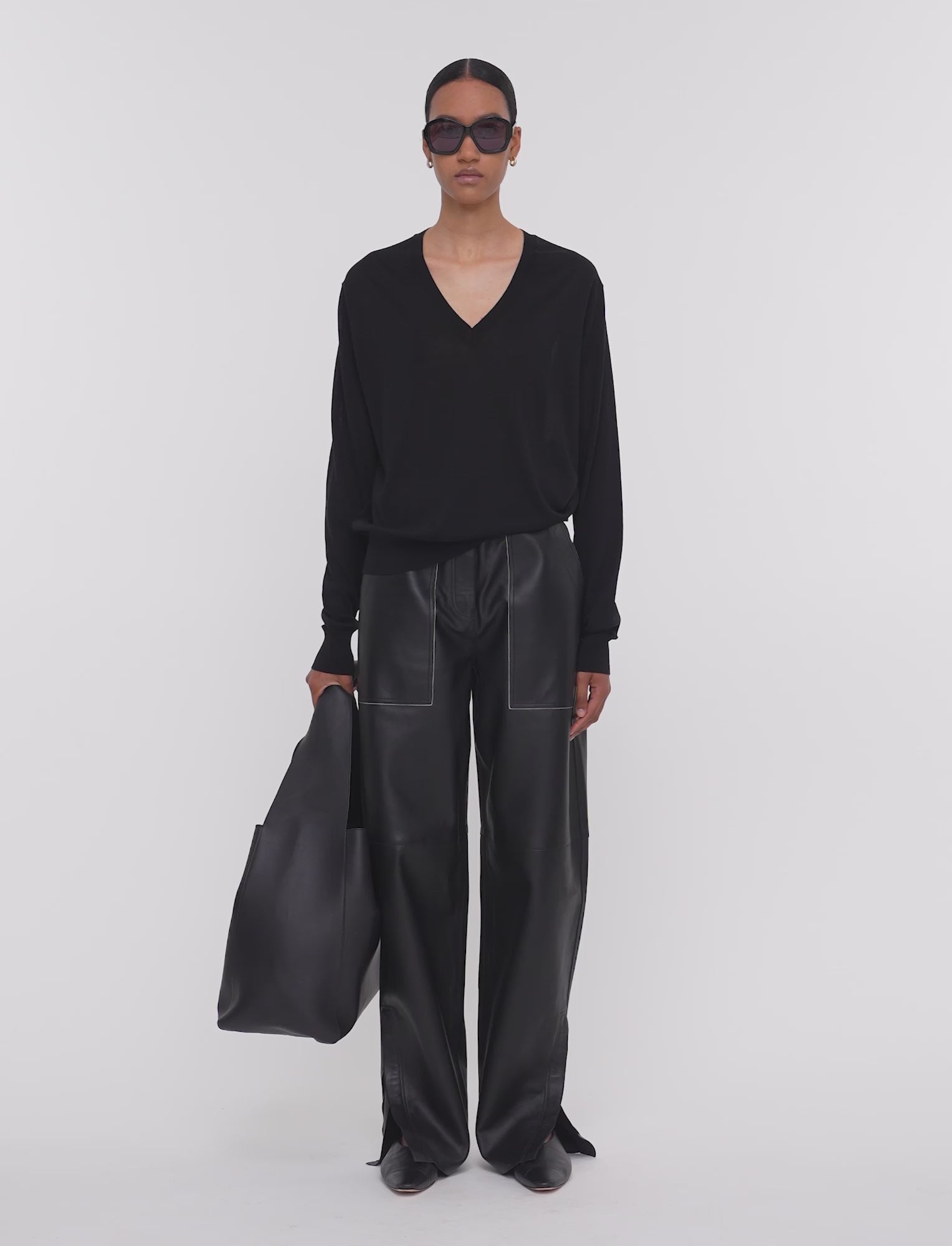 Superfine Cotton Silk V Neck Jumper in Black | JOSEPH GB