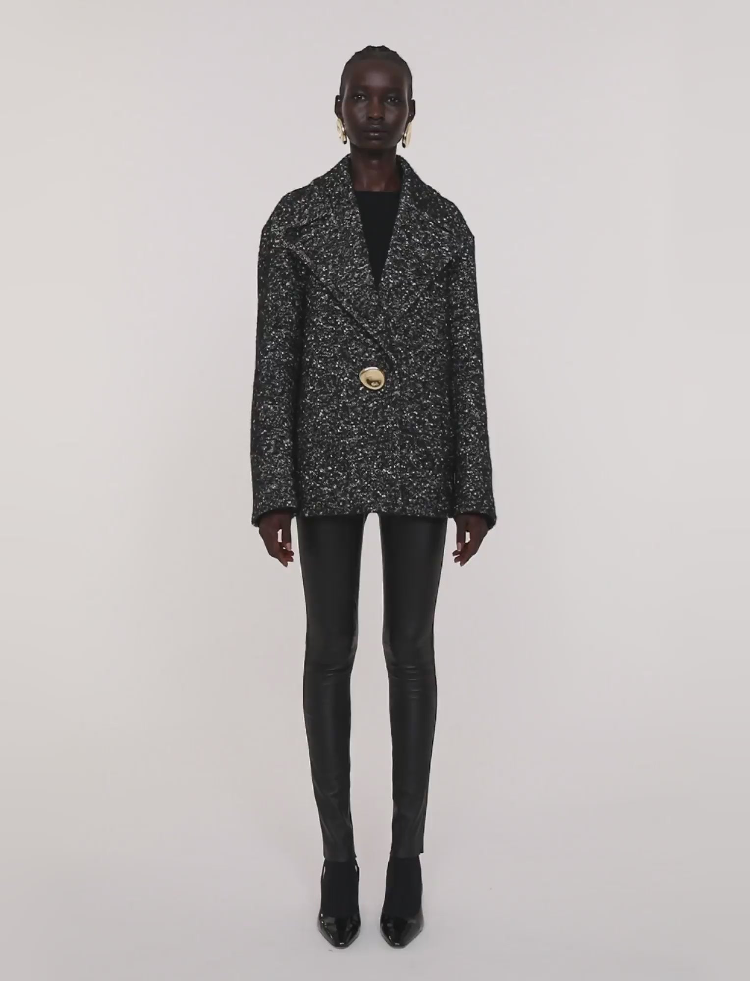 Agar Donegal Tweed Wool Coat in Black | JOSEPH US