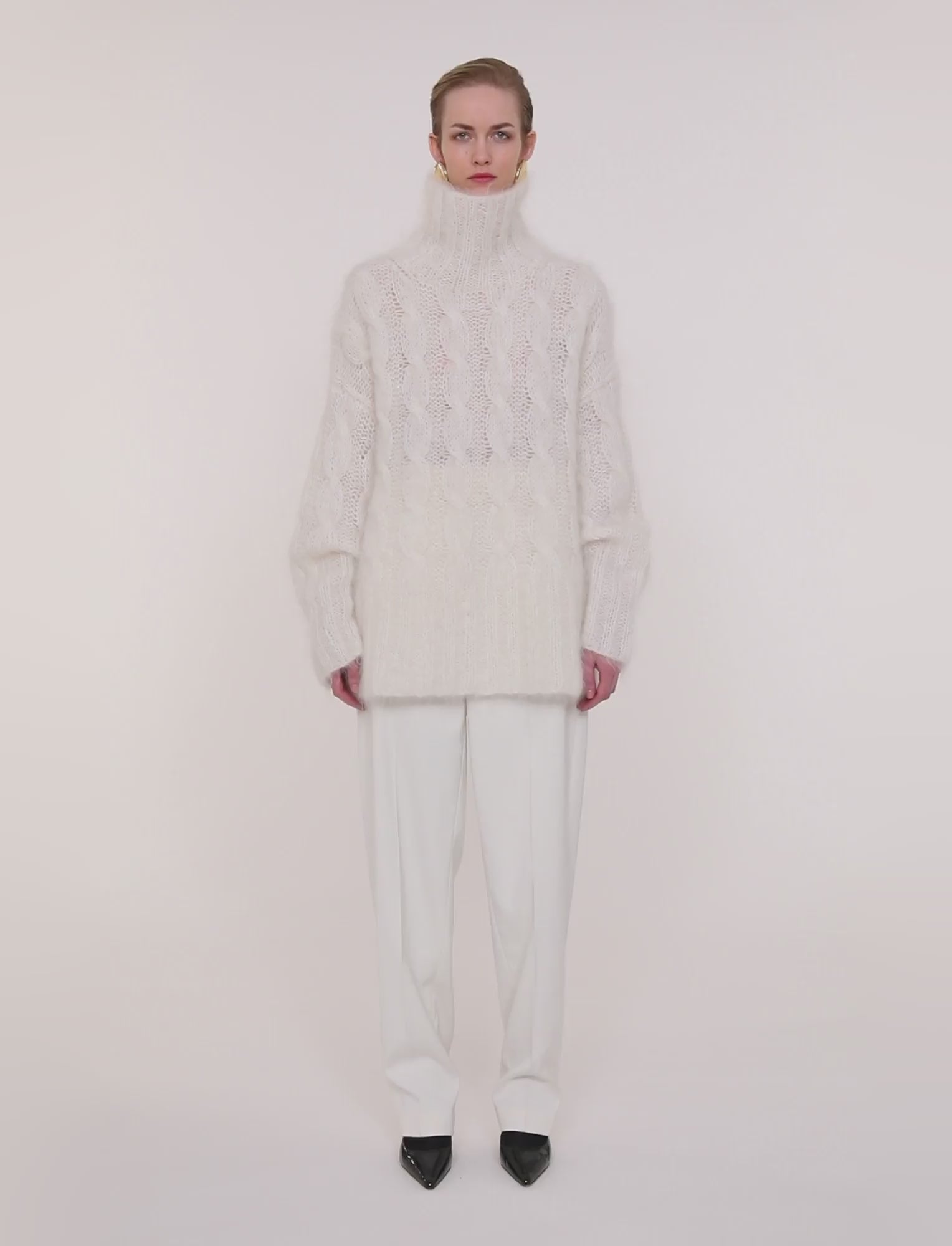 Fortin Hand Knitted Cable Mohair Jumper in White | JOSEPH GB