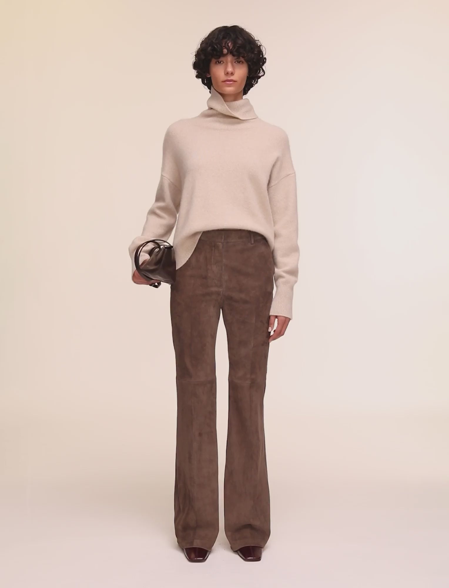 Tafira Suede Stretch Trousers in Brown | JOSEPH GB