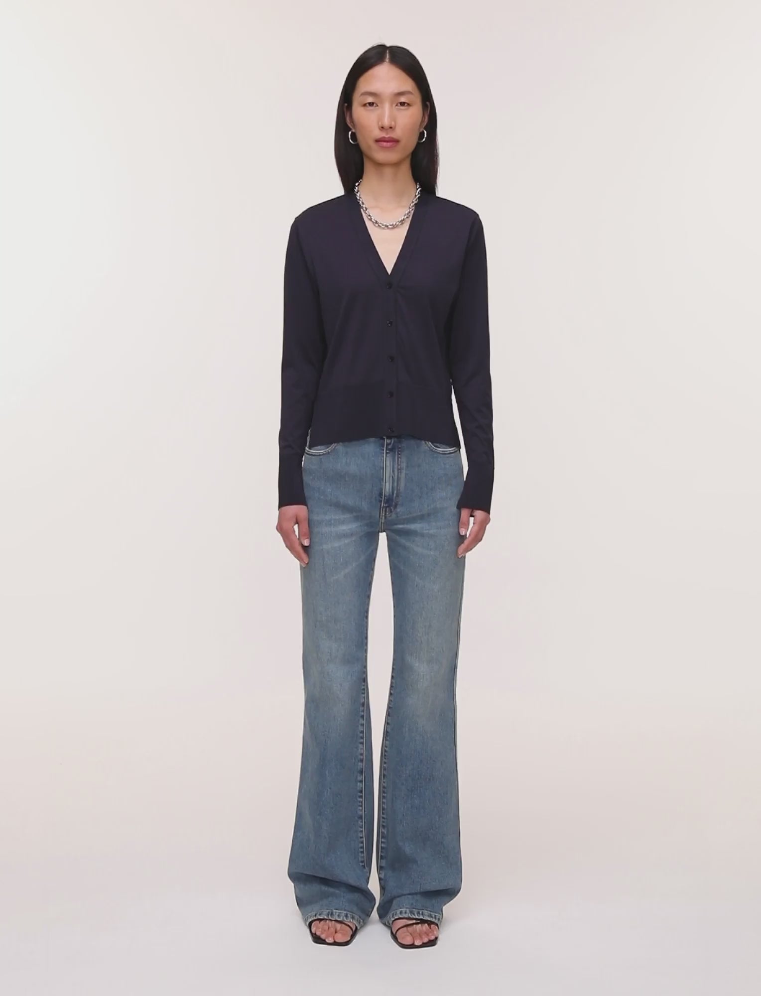 Jersey Habotai Silk Cardigan in Blue | JOSEPH GB