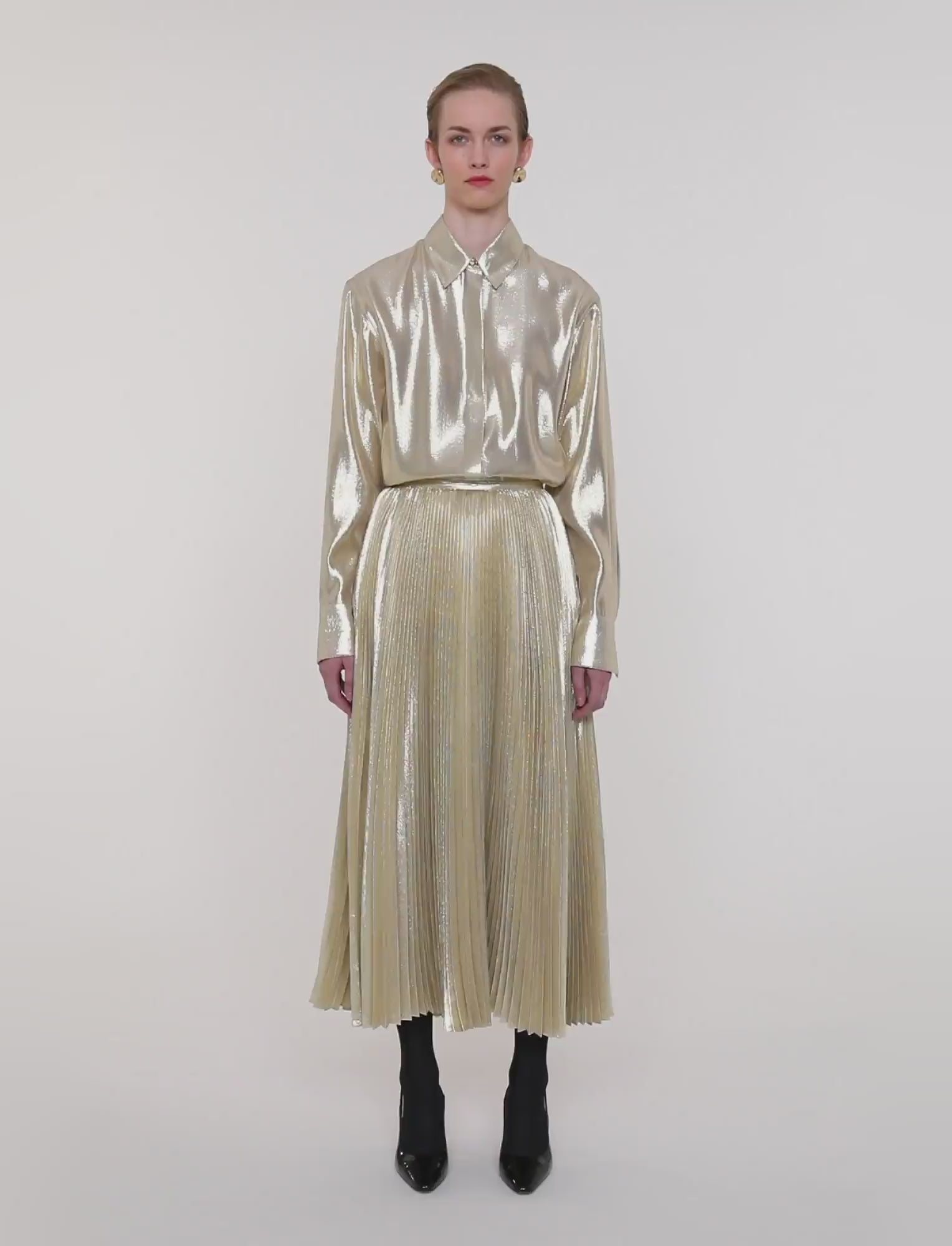 Essai Lamé Silk Skirt in Gold | JOSEPH US