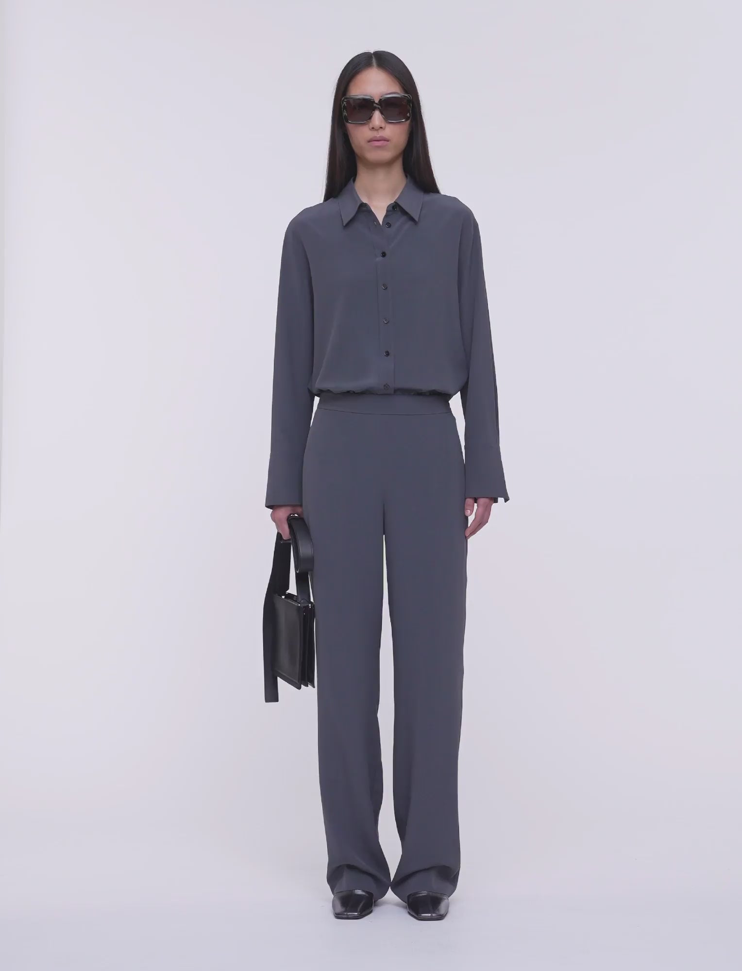 Sahel Crepe de Chine Silk Trousers in Grey | JOSEPH US
