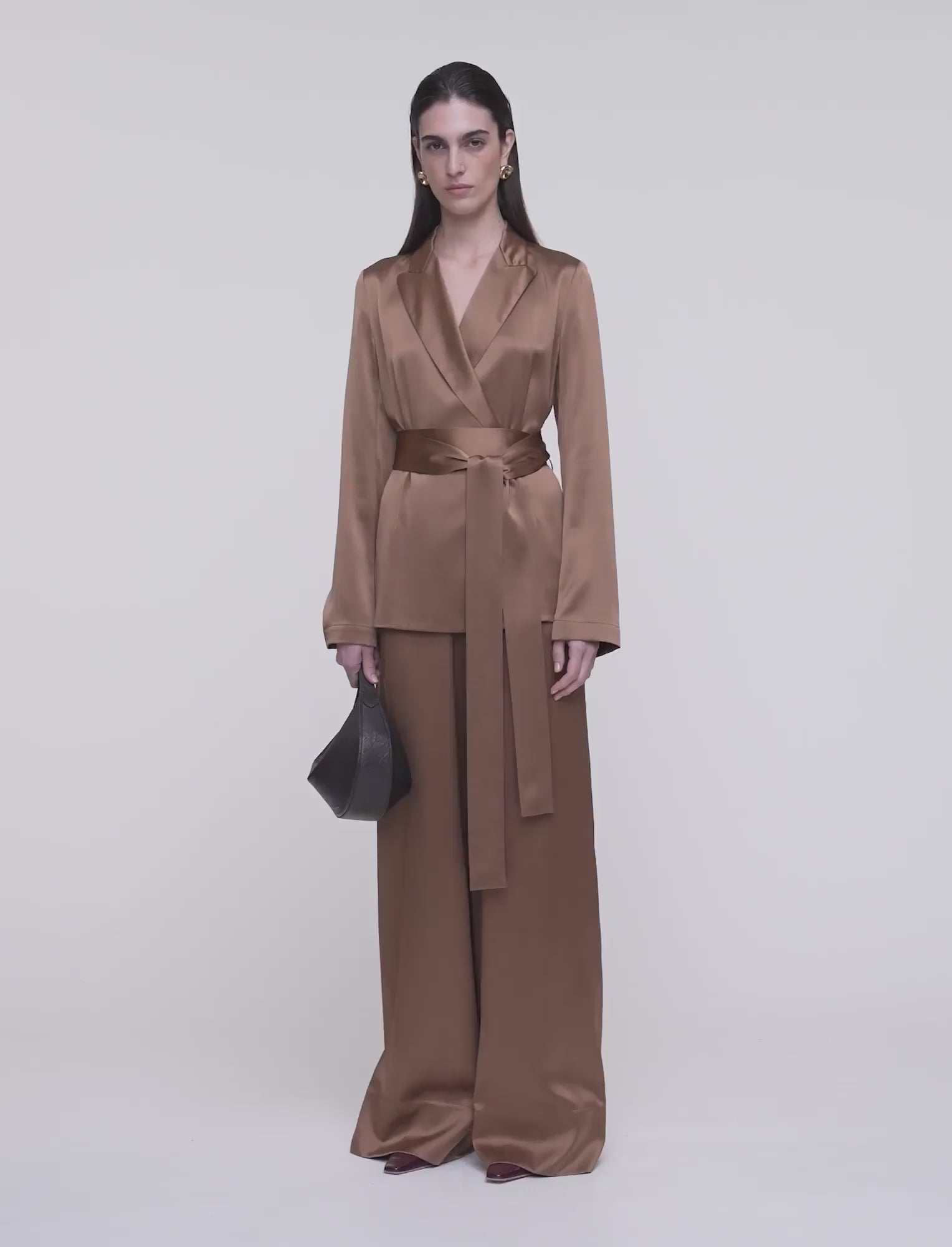 Archer Silk Satin Jacket in Brown | JOSEPH GB