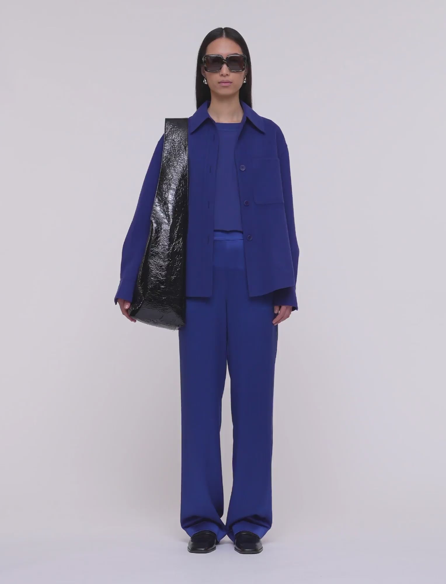 Sahel Silk Satin Trousers in Blue | JOSEPH US