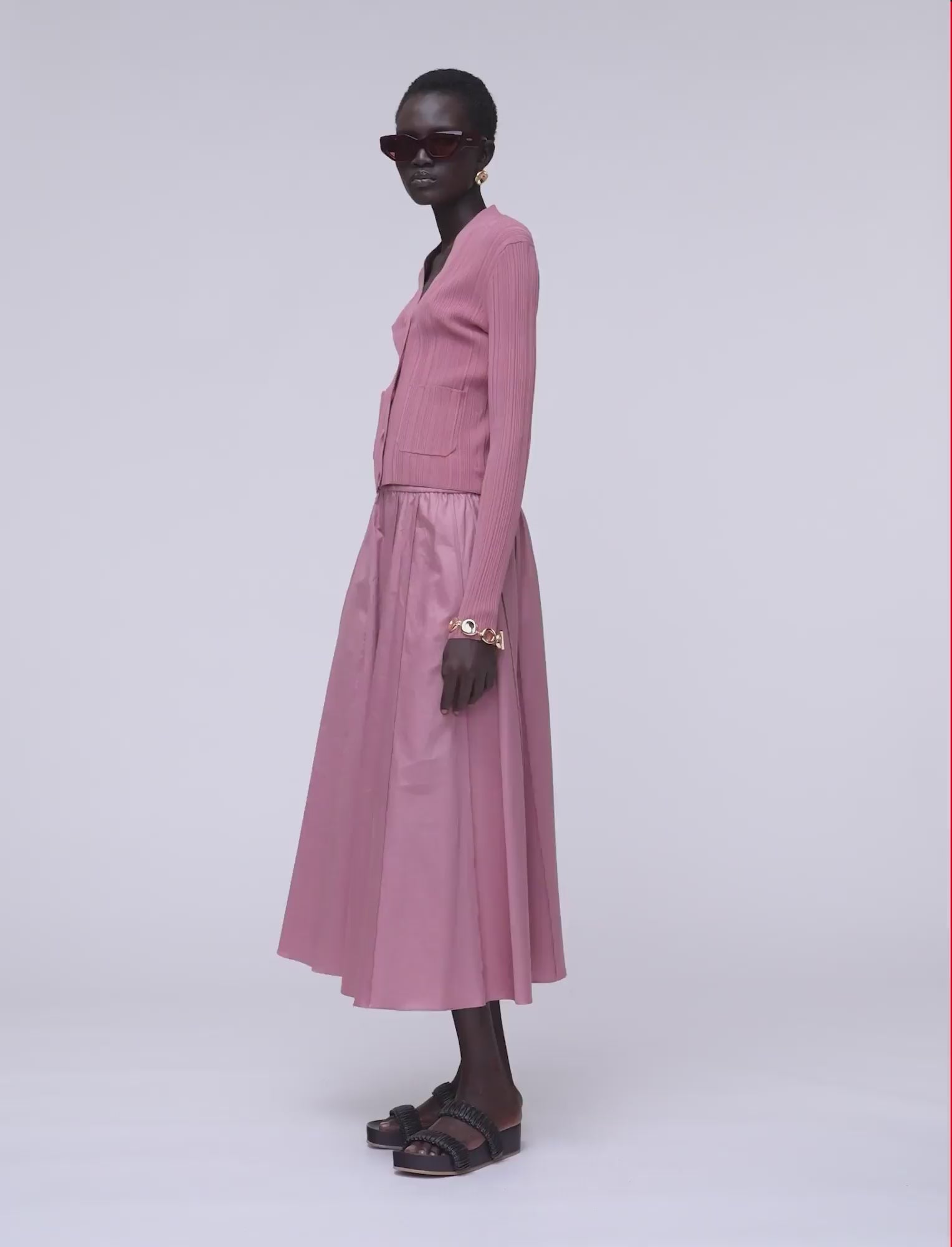 Sinai Plissé Knit Cardigan in Pink | JOSEPH GB