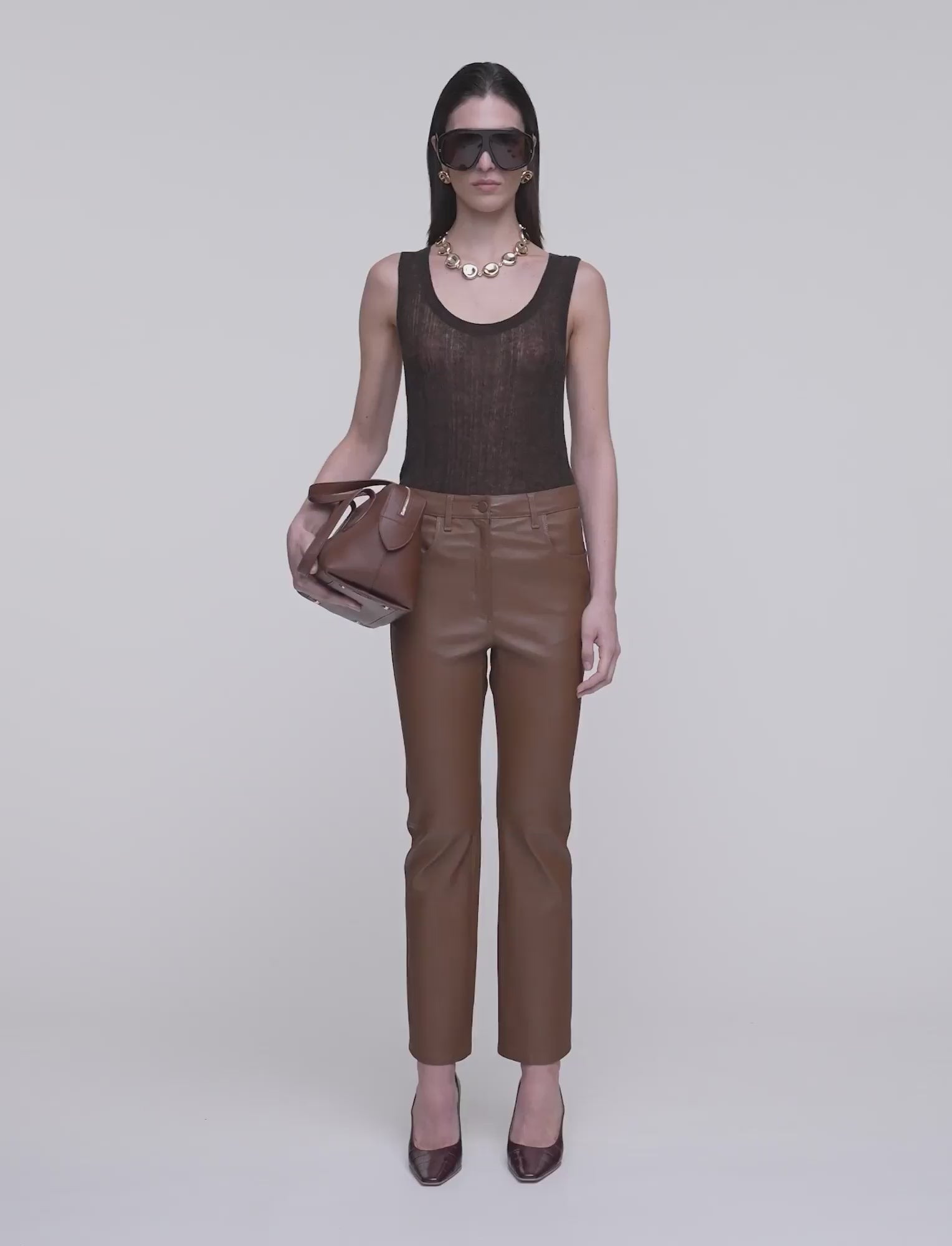 Duke Leather Stretch トラウザーズ - ブラウン | JOSEPH JP