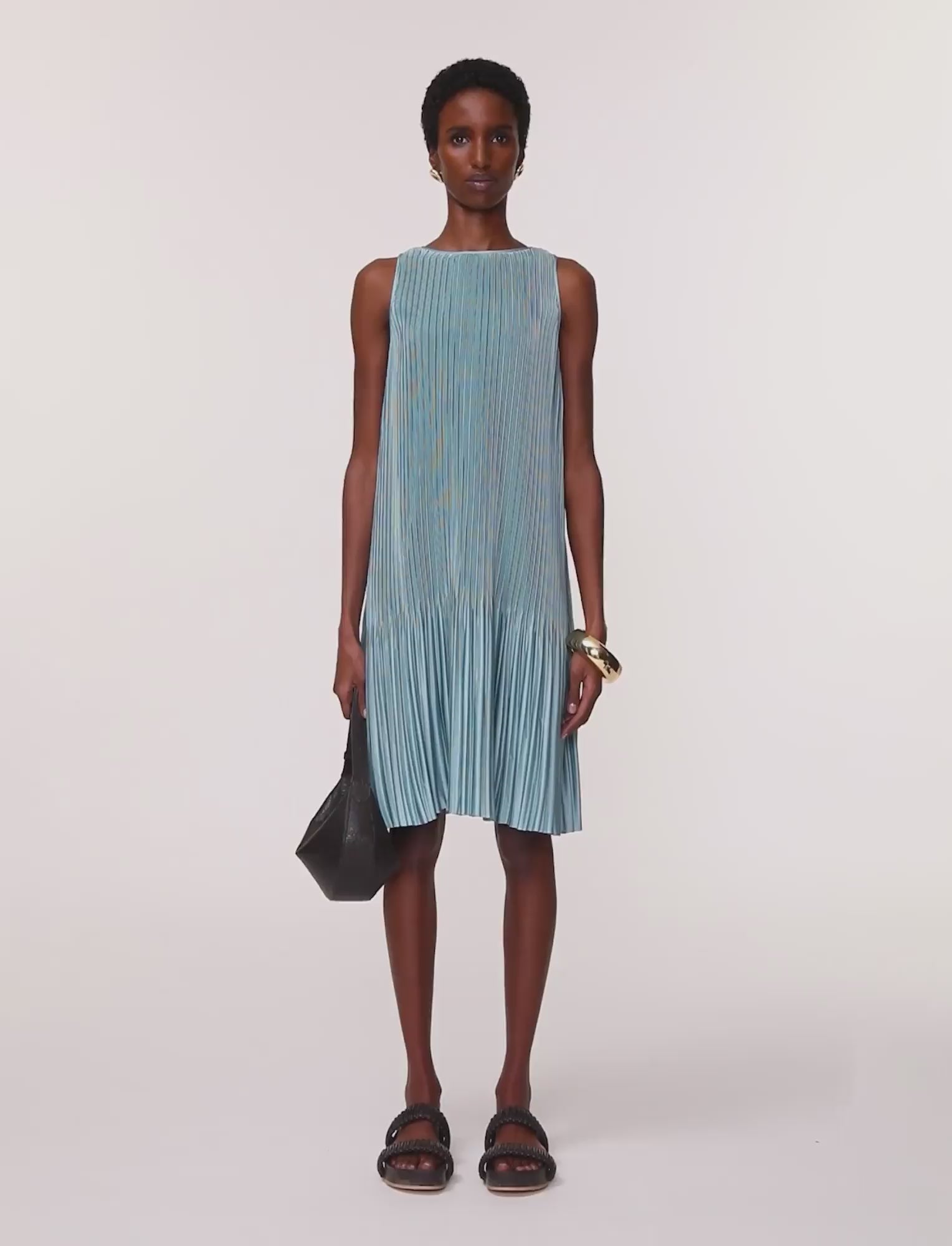Rida Pleated Satin Dress in Blue | JOSEPH US