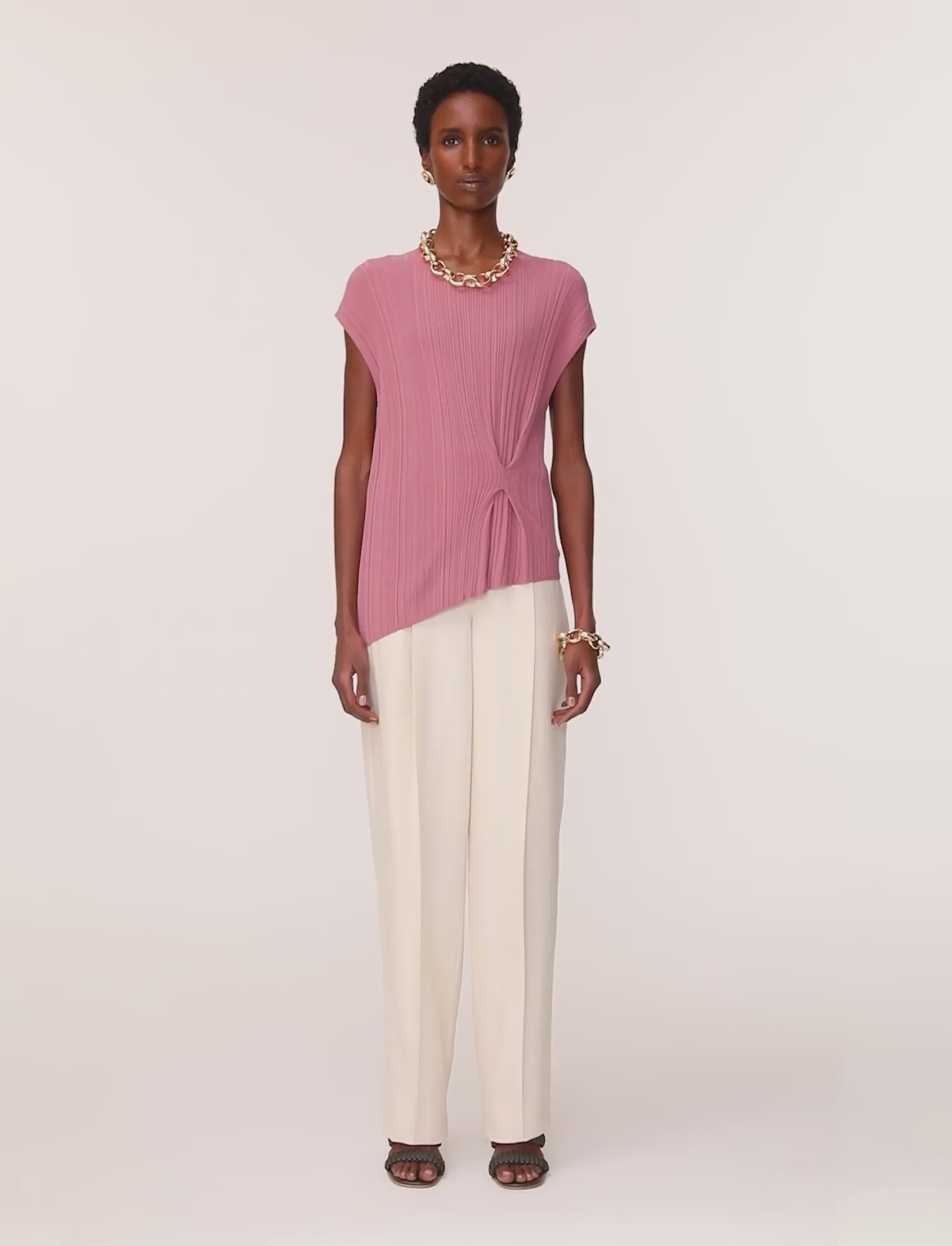 Kenit Knit Plissé Top in Pink | JOSEPH AT