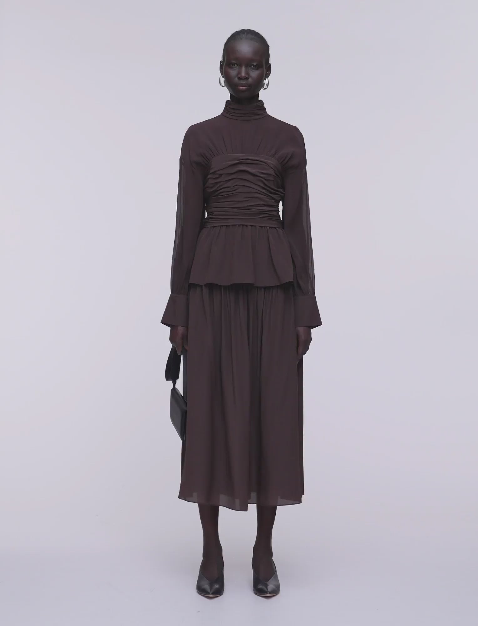 Rachel Crepe de Chine Silk Blouse in Brown | JOSEPH AT