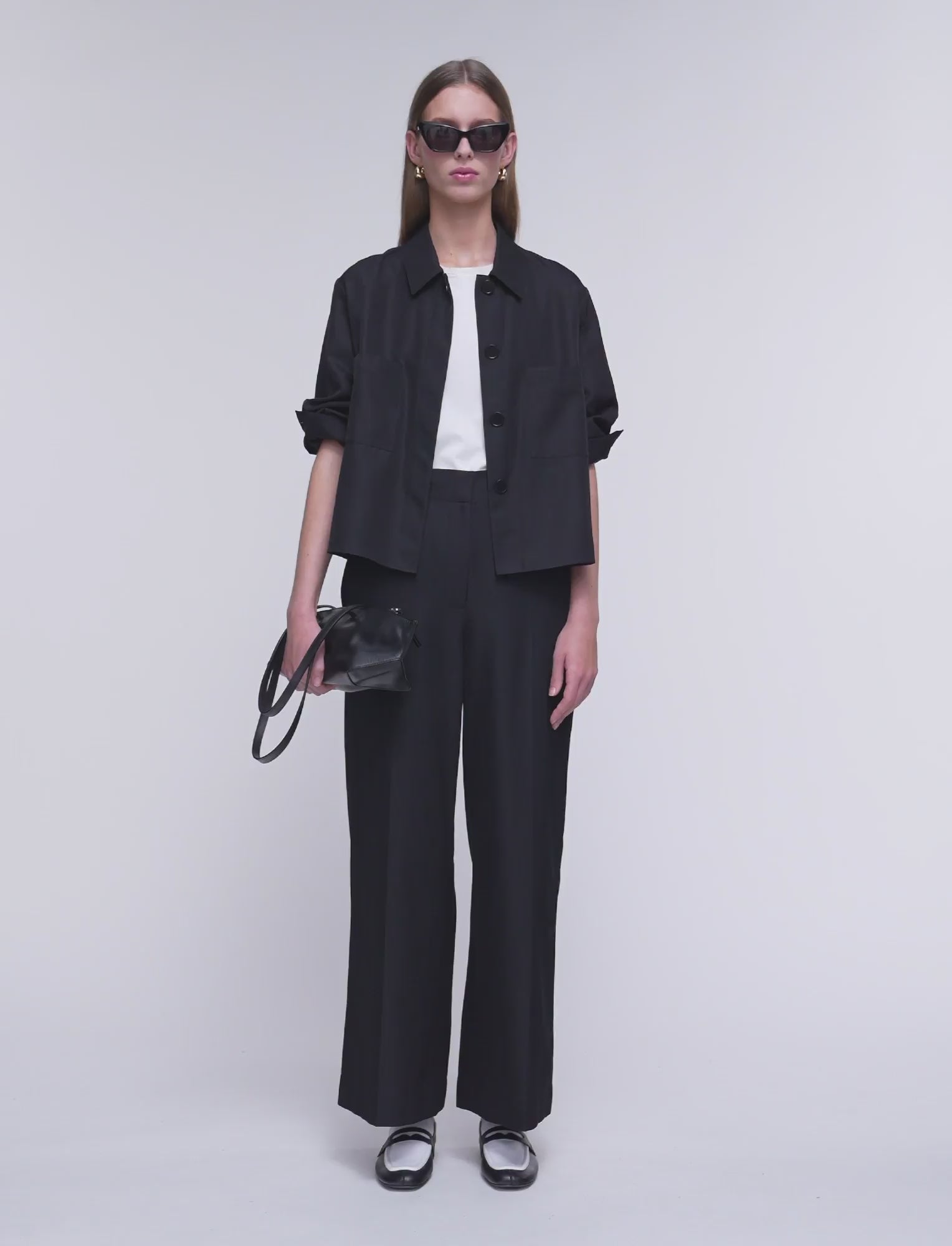 関税なし 送料無料 Black Silk Cady Polo T-Shirt Satie Soft Cotton Silk Shirt in Black | JOSEPH GB