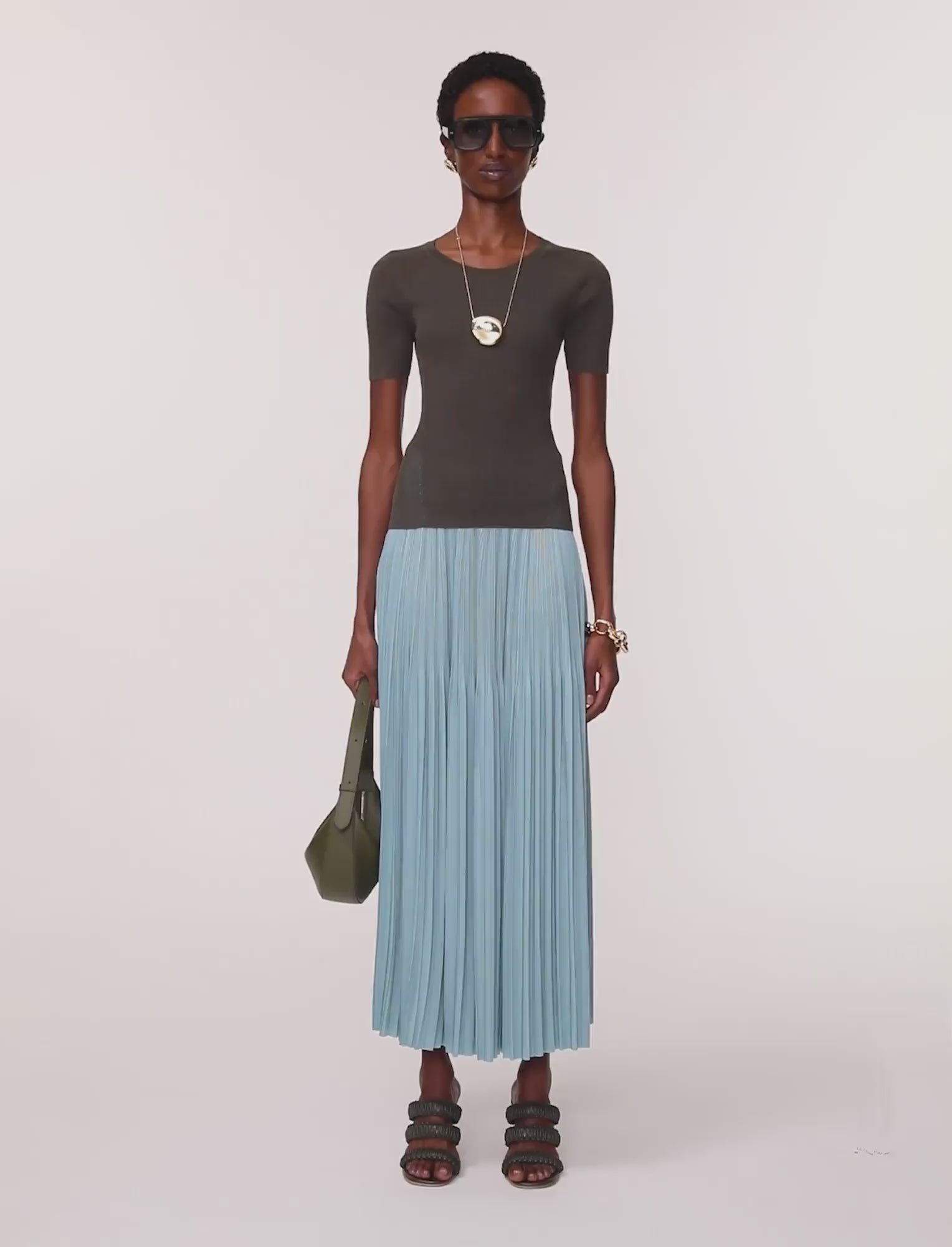 Rabat Pleated Satin Skirt in Blue | JOSEPH US
