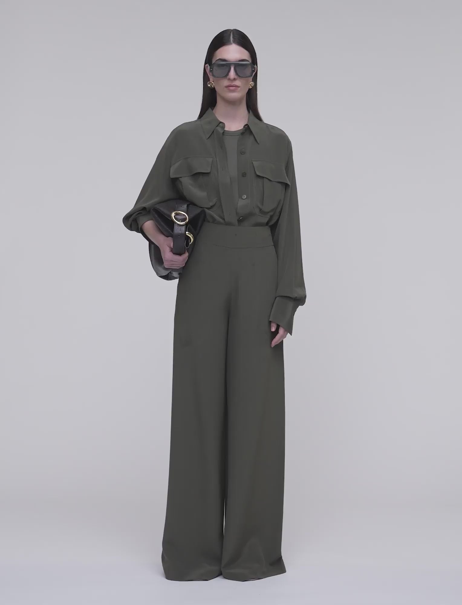 Rihani Crepe de Soie Silk Trousers in Green | JOSEPH AT