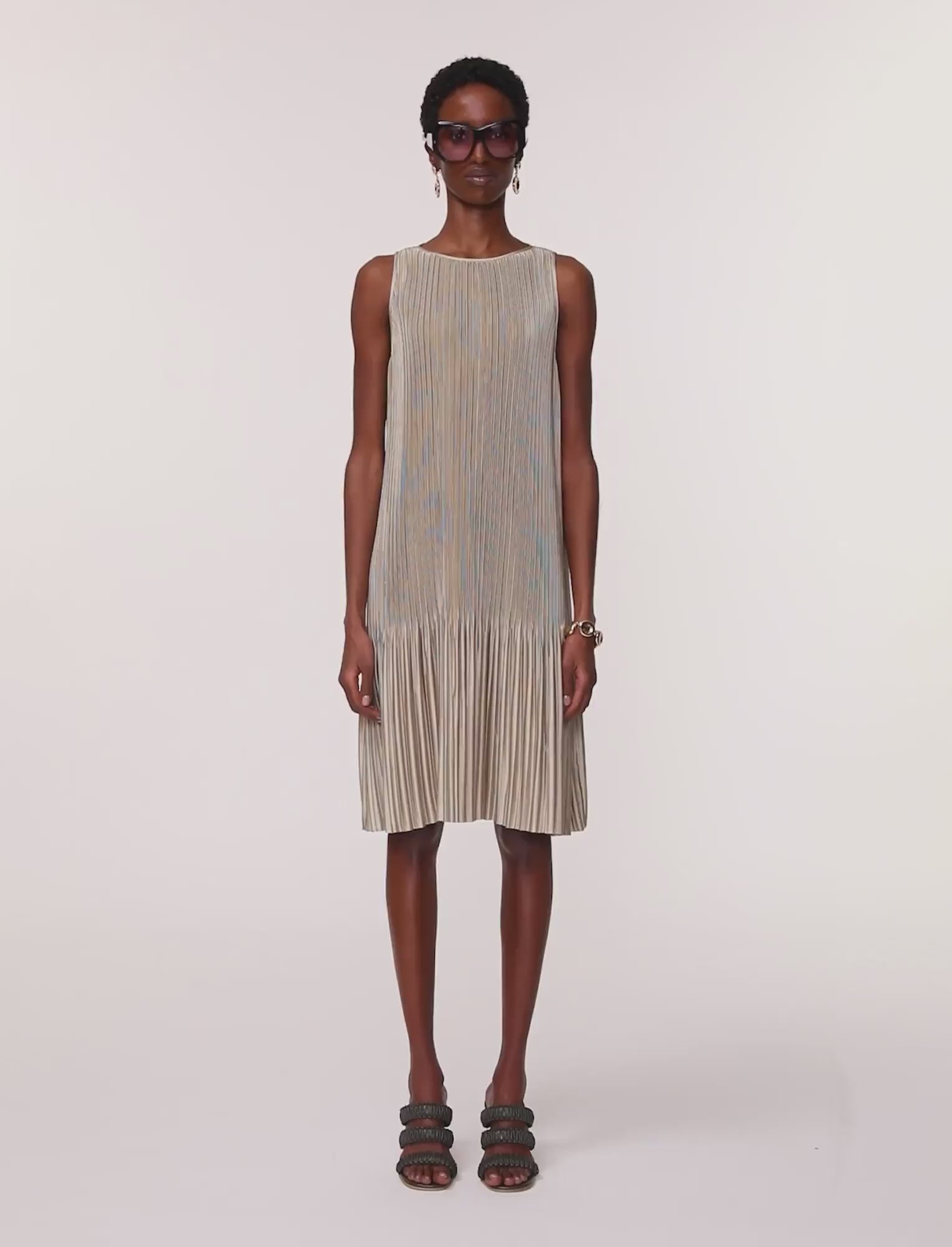 MYNE マイネ PLEATED DRESS BEIGE なぐもふうか Rida Pleated Satin Dress in Beige | JOSEPH US